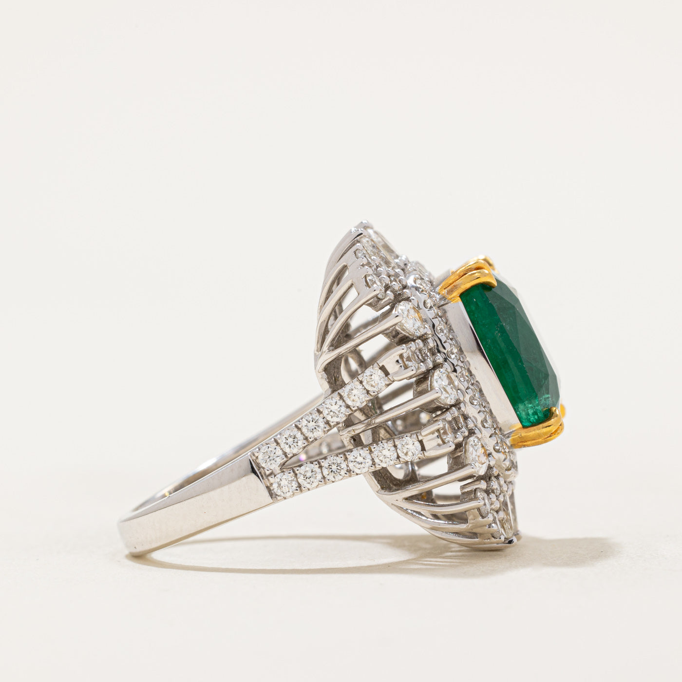 Emerald and Diamond Cocktail Ring - 8.18ct Emerald with 1.40ctw Diamonds - Size 7 - Elegant Evening Wear & Special Occasion Jewelry