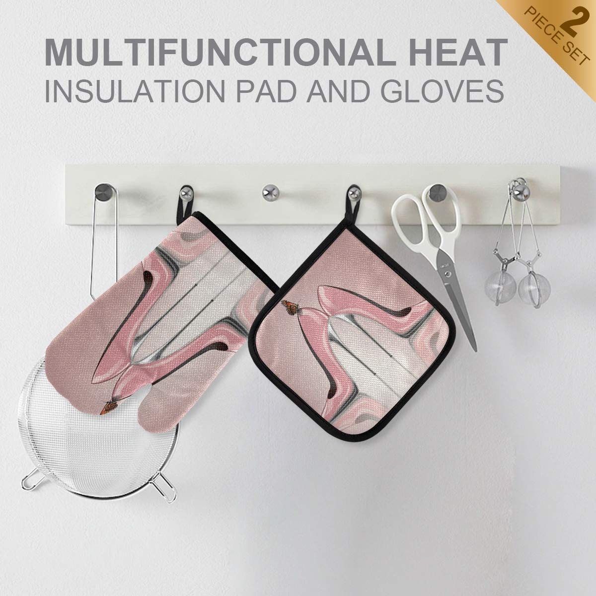 Pink High Heel Shoe Oven Mitts & Pot Holders - Heat Resistant Non-Slip Kitchen Gloves for Baking, Cooking, Grilling, BBQ - Perfect for Valentine's Day Gifts & Women's Kitchen Accessories
