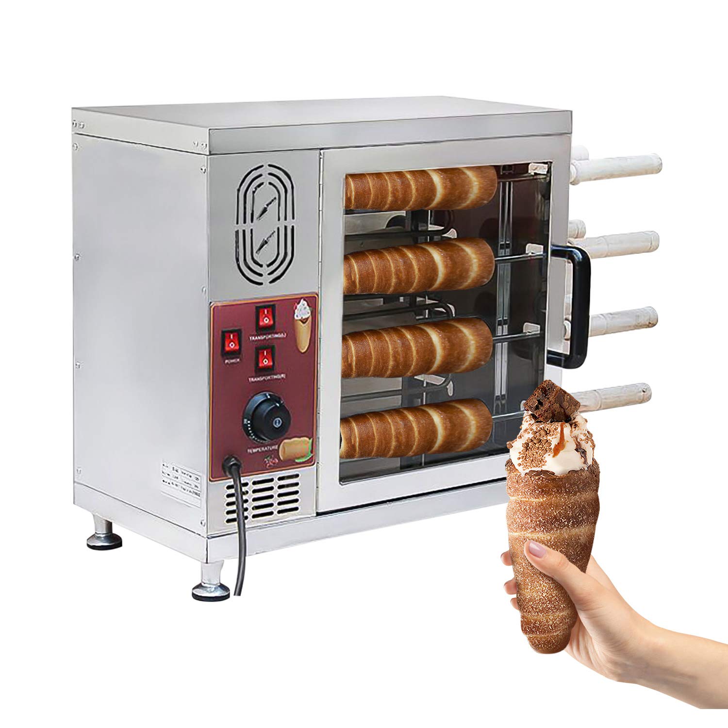 ALDKitchen Electric Chimney Cake Maker - Stainless Steel Waffle Roller with 8 PCS Non-Stick Molds | 110V for Home & Party Use | Perfect for Birthday, Christmas Gifts & Family Breakfast