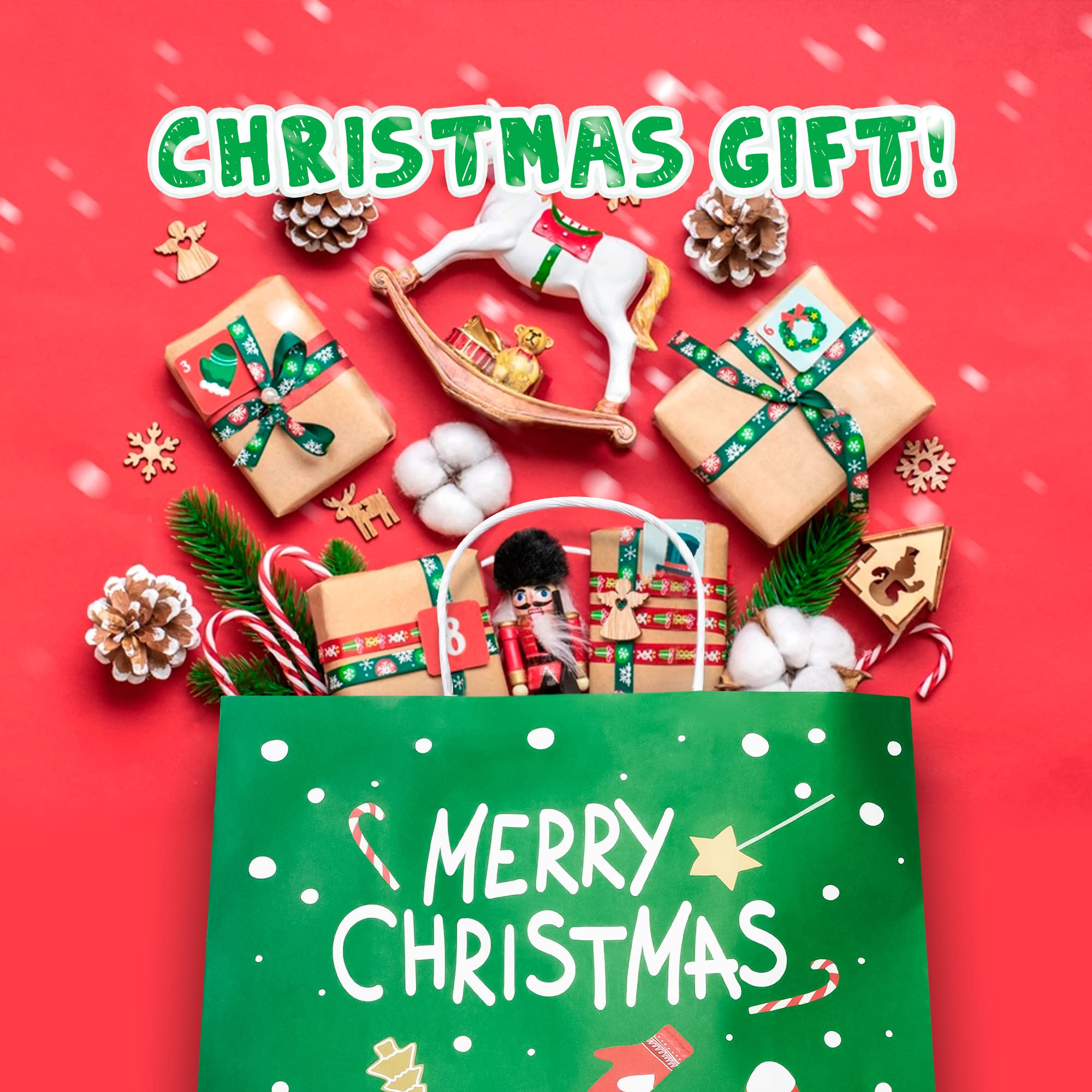 ILEBYGO 24 PCS Christmas Gift Bags - Large Kraft Paper Gift Bags with Handles, Assorted Holiday Designs for Xmas Party, School & Classroom Supplies - Perfect for Holiday Gifts, Stocking Stuffers & Teacher Appreciation