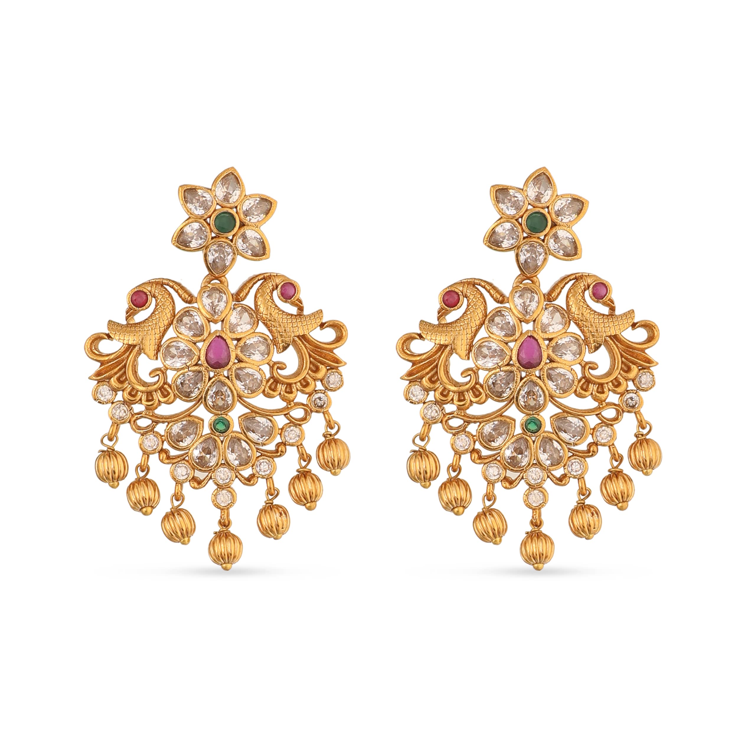 Antique Gold Plated Vira Short Necklace Set with Floral Design - Traditional South Indian Jewelry for Women | Perfect for Weddings, Festivals & Ethnic Occasions | 1 Year Warranty | Elegant Gift for Brides & Cultural Events