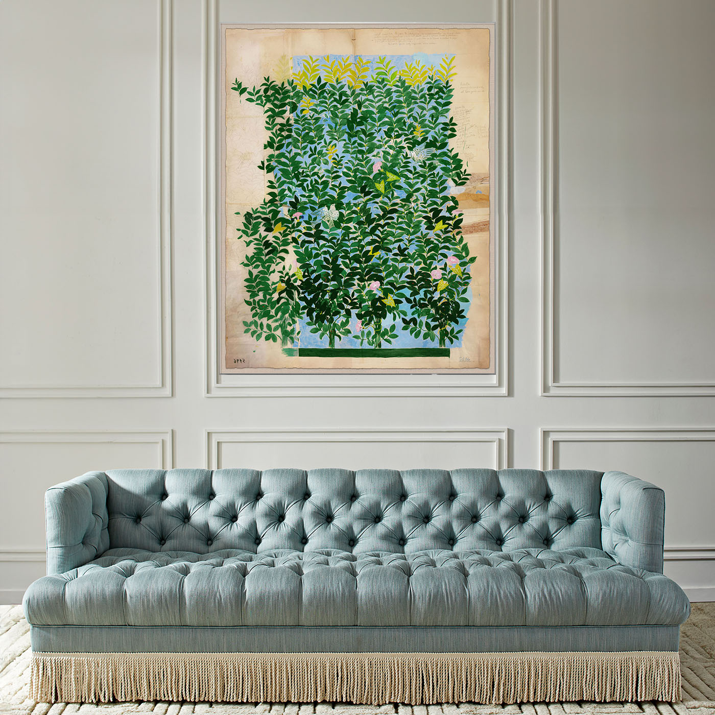 Paule Marrot Green Leaves Print - Vintage French Textile Design for Home Decor, Fashion & DIY Projects | Perfect for Curtains, Pillows & Wall Art