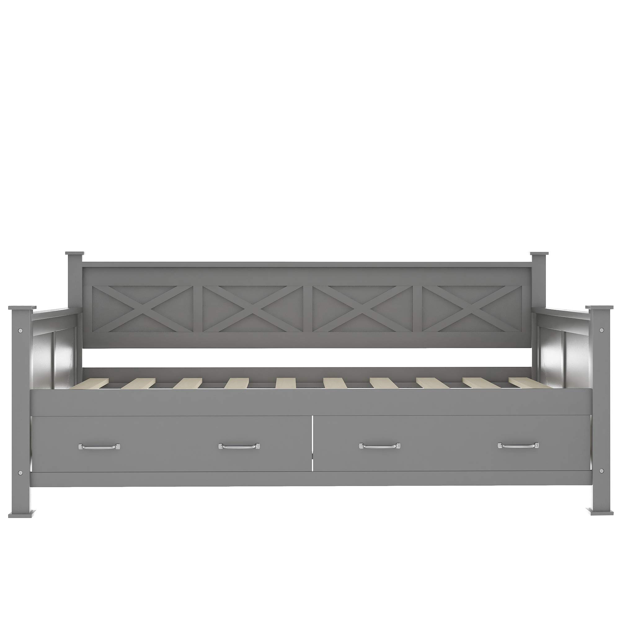 Twin Daybed with Storage Drawers, X-Frame Sofa Bed for Bedroom & Living Room - Grey