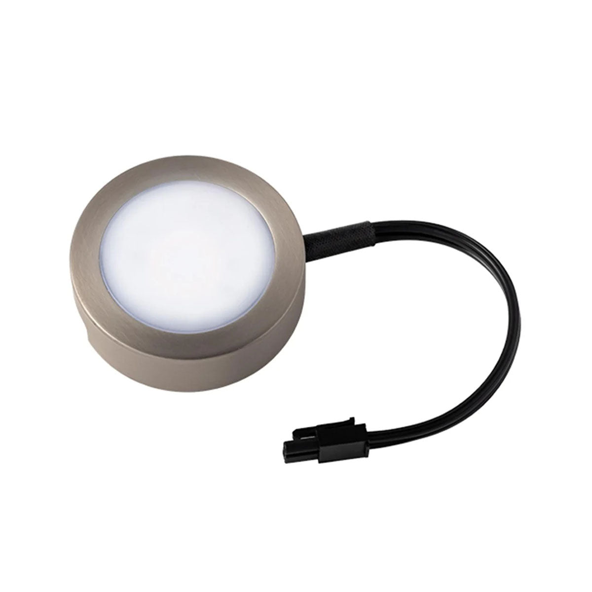 120V 3 CCT LED Puck Light - 290 Lumens, Single Wire Installation, Adjustable 2700K/3000K/3500K Color Temperature, Brushed Nickel Finish - Perfect for Under Cabinet Lighting, Closets, and Display Cases