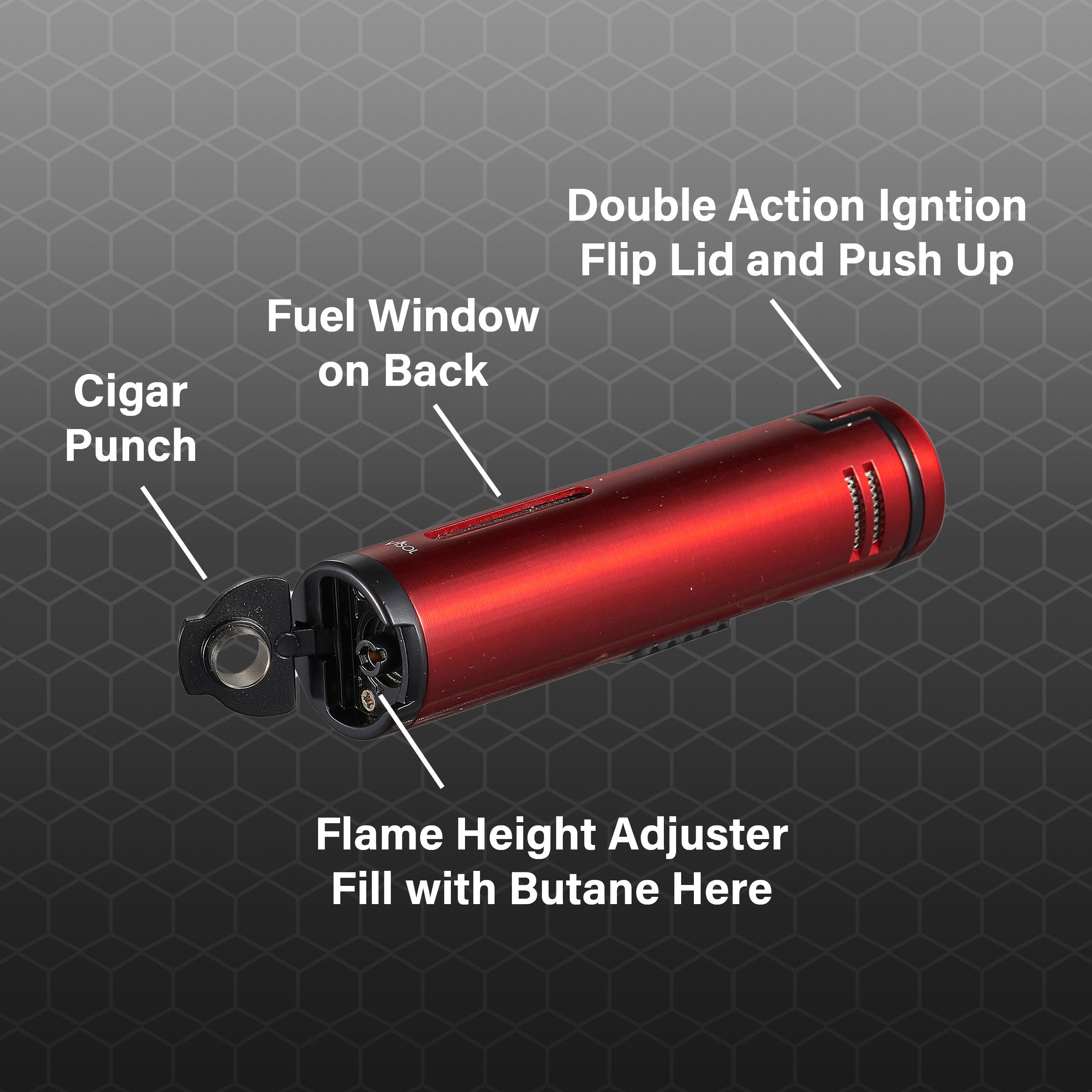 Visol Cobra Triple Flame Cigar Lighter - Windproof Jet Torch Lighter for Cigars, Cigarettes & Outdoor Use - Durable Red Butane Lighter for Smoking Accessories & Camping Gear