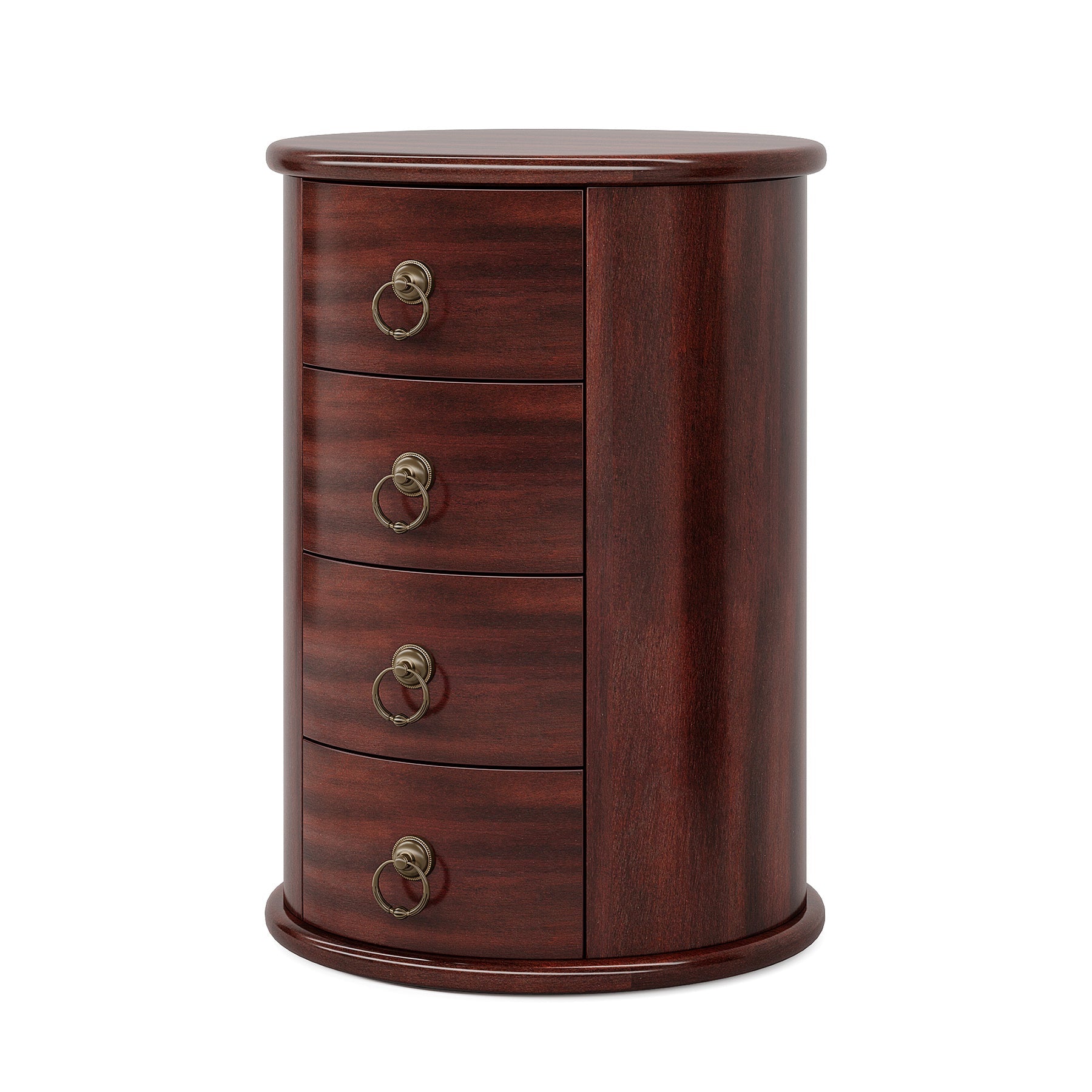 Round Wood End Table with 4 Drawers - Small Side Table for Living Room, Bedroom, or Office - Perfect for Storage and Decor