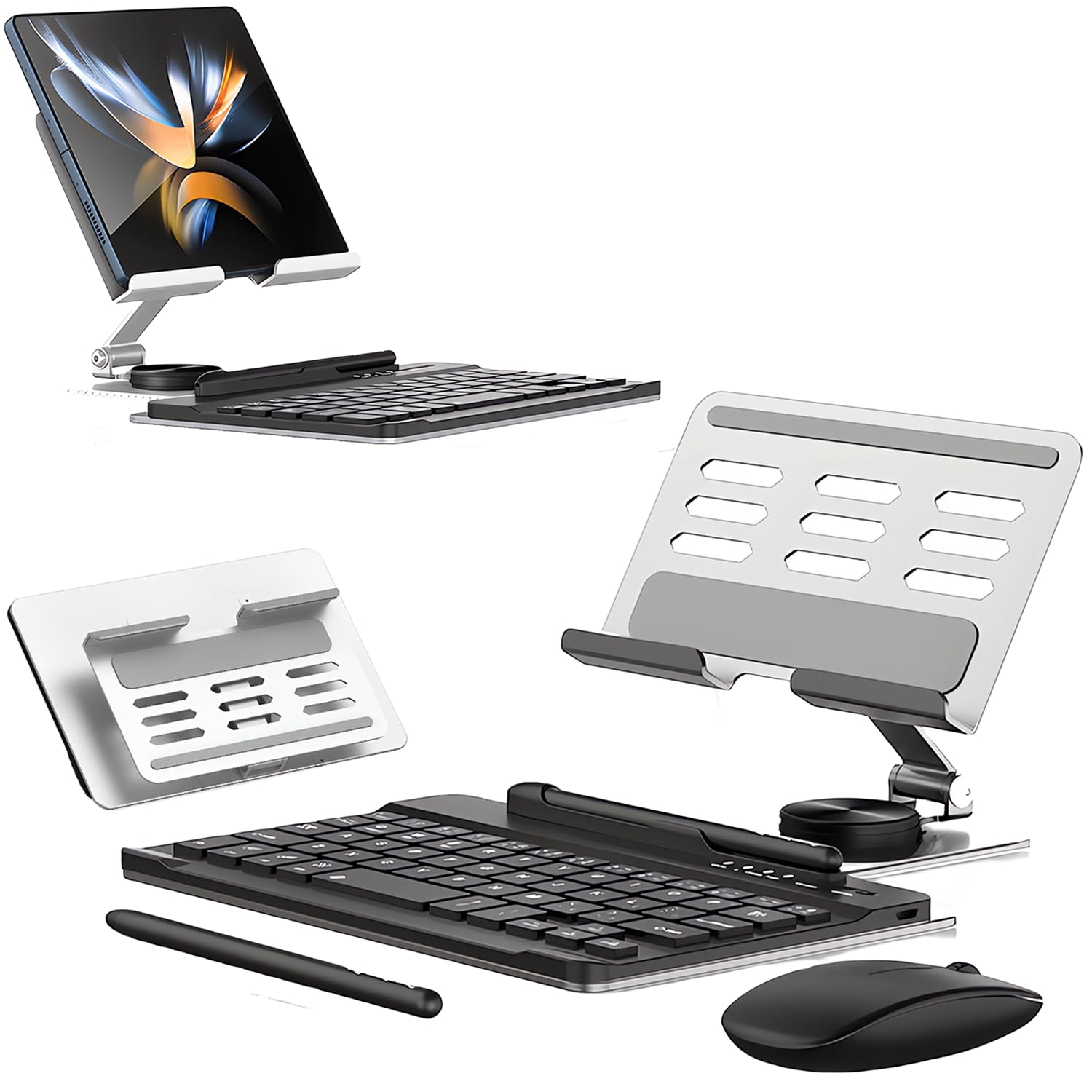 Samsung Galaxy Z Fold 6/5/4 Bluetooth Keyboard and Mouse Combo with Adjustable Stand | Portable Foldable Wireless Keyboard for Tablets | Perfect for Office Work, Travel & Home Use