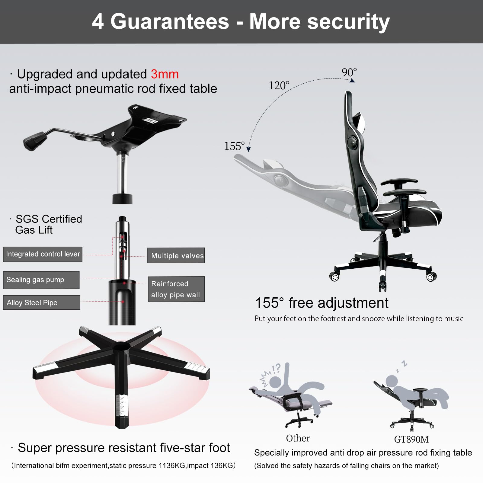 GTRACING Bluetooth Gaming Chair with Built-in Speakers - Ergonomic Video Game & Office Computer Desk Chair for Heavy Duty Use - White | Perfect for Gaming, Streaming & Home Office Work