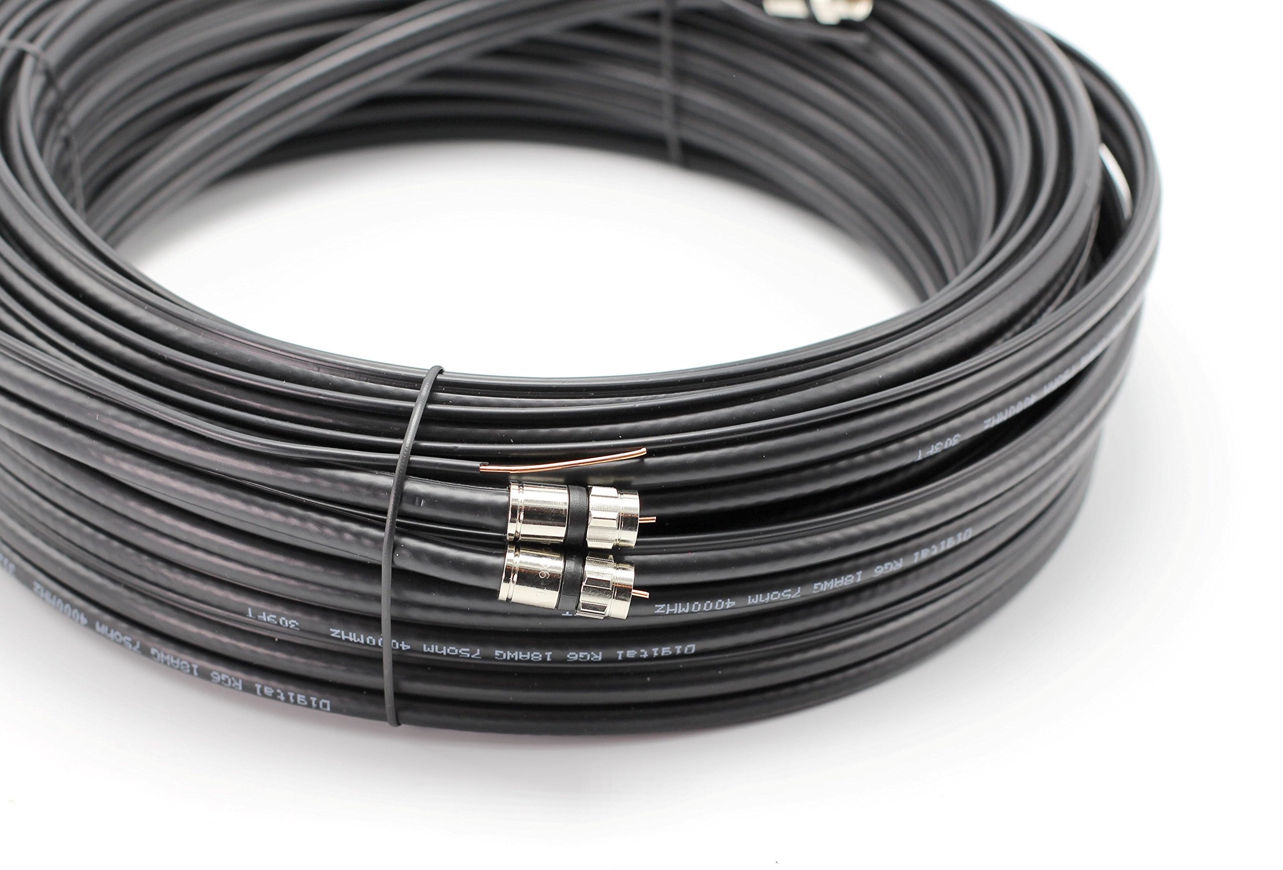 200 Feet Black Dual RG6 Twin Siamese Coaxial Cable with 18 AWG Copper Ground Wire - for Satellite, Cable TV & HD Antennas (60 Meter) - Perfect for Home Theater, Security Cameras & Digital Signal Transmission