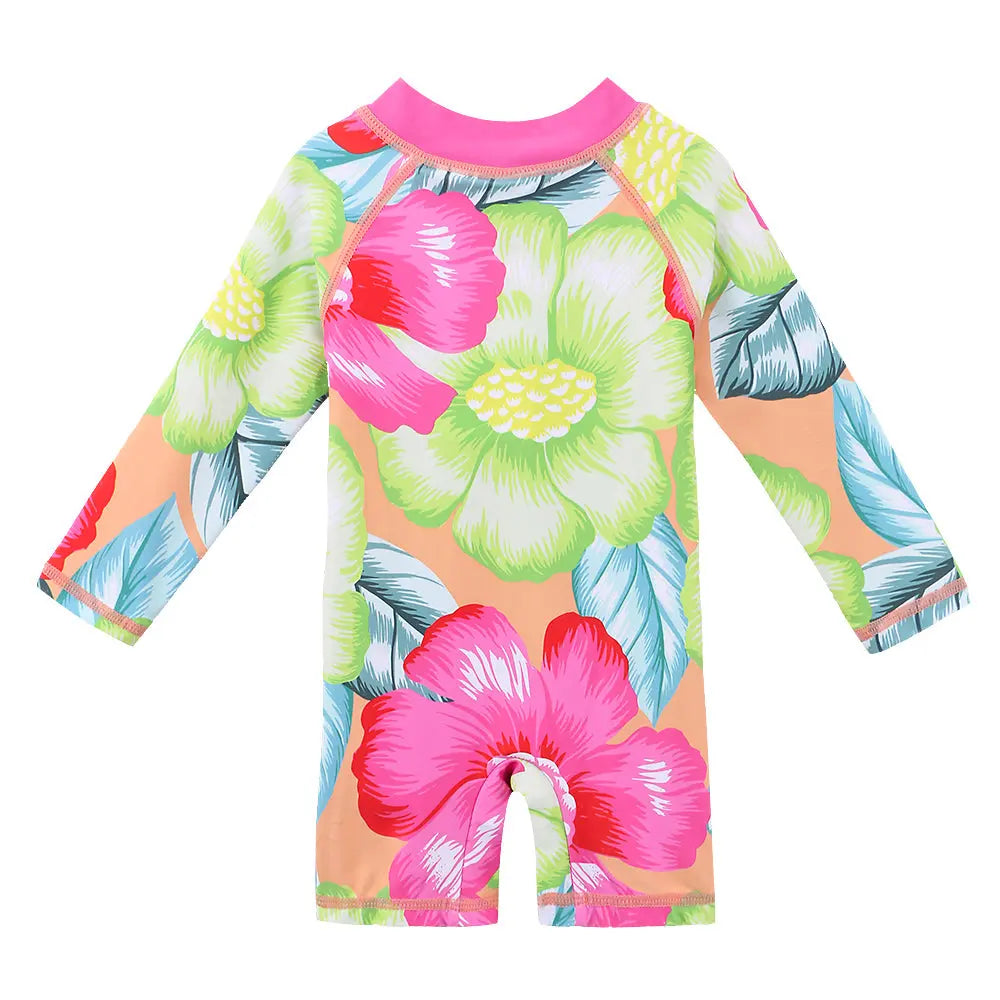 Baby Girl Long Sleeve Swimsuit UPF 50+ Sun Protection - Cute Rash Guard Swimwear for Toddlers 0-6 Years - Perfect for Beach, Pool & Summer Water Activities