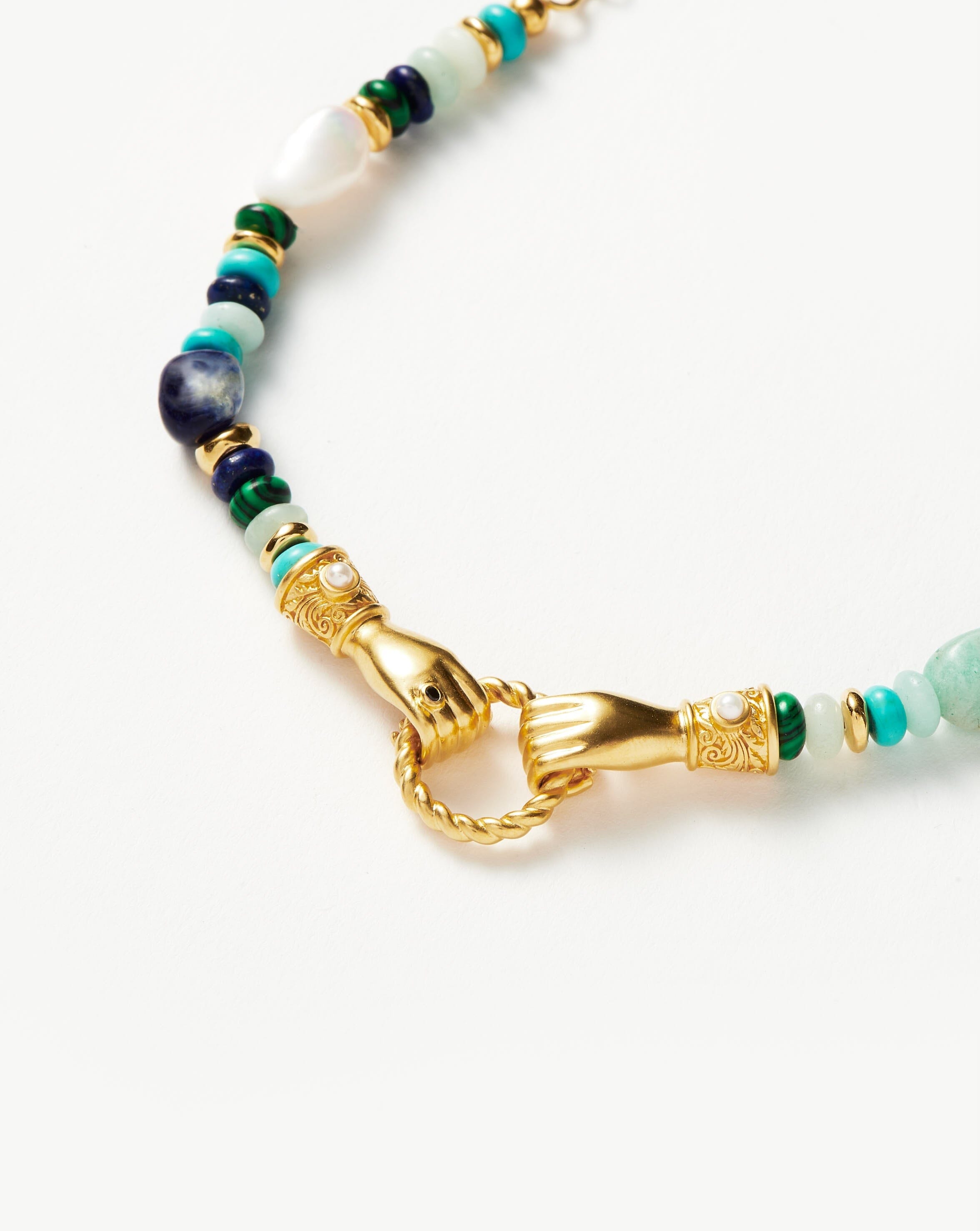 Harris Reed In Good Hands Beaded Gemstone Bracelet - 18k Gold Plated with Turquoise, Lapis Lazuli & Pearl | Elegant Boho Jewelry for Women, Perfect for Parties, Weddings & Everyday Wear