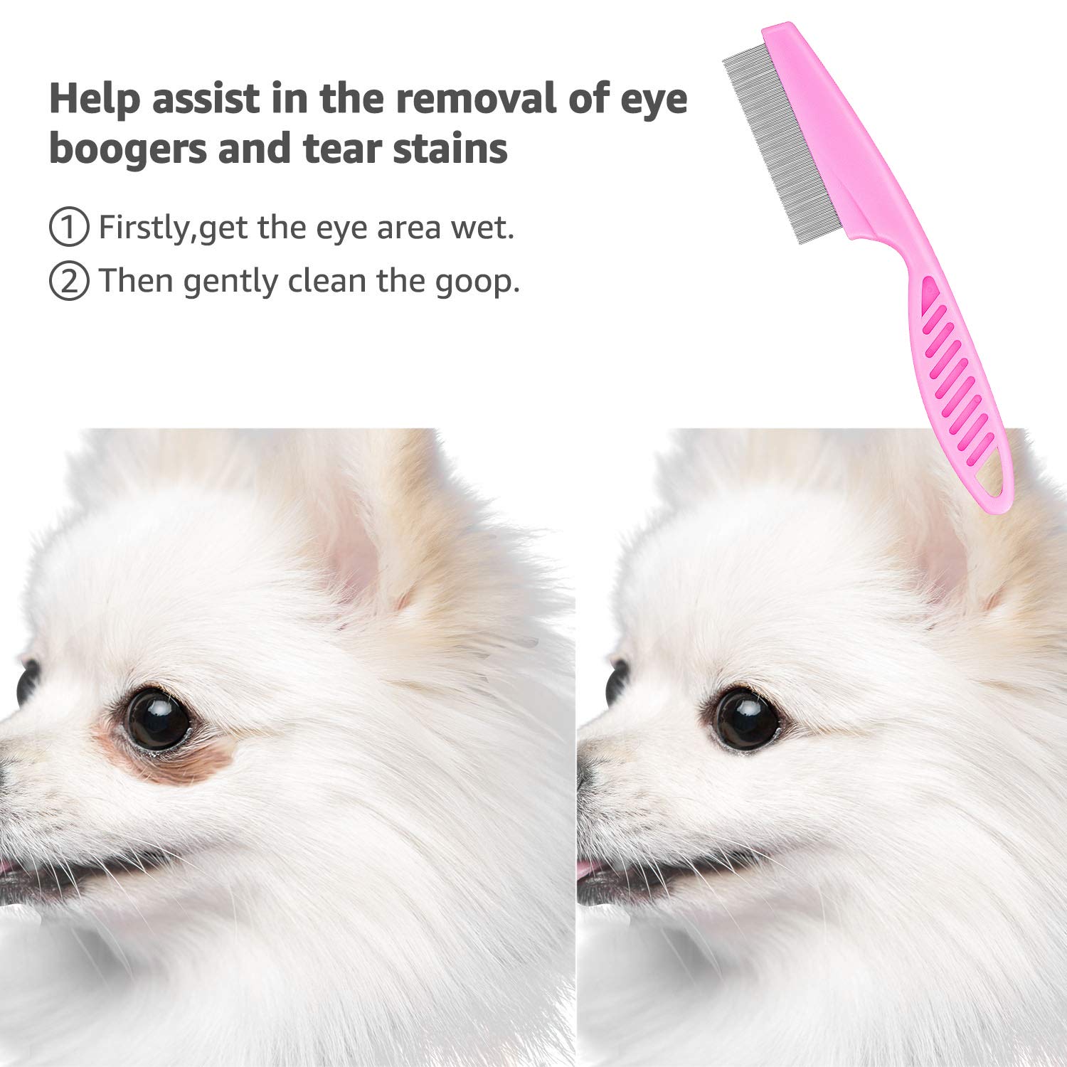 **Premium Metal Flea Comb for Cats & Dogs - Durable Lice & Tear Stain Remover, Detangling Pet Grooming Set with Storage Pouch (3-Piece, Pink) – Perfect for Daily Grooming & Removing Tangles, Dandruff, and Loose Hair**
