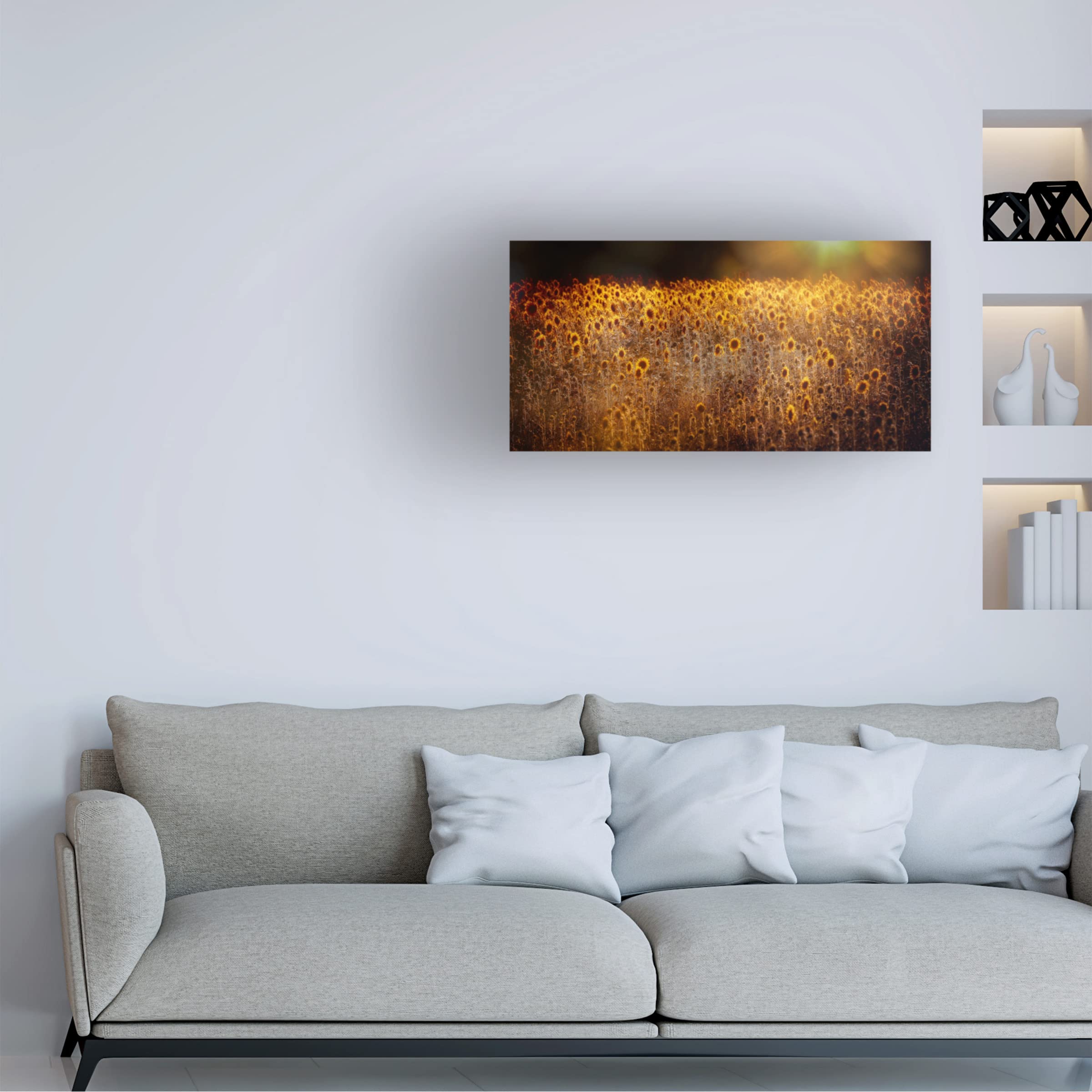 Trademark Fine Art 'Fields Of Gold' Canvas Wall Art by Anna Cseresnjes - Hand-Painted Landscape Oil Painting for Living Room, Bedroom & Office Decor