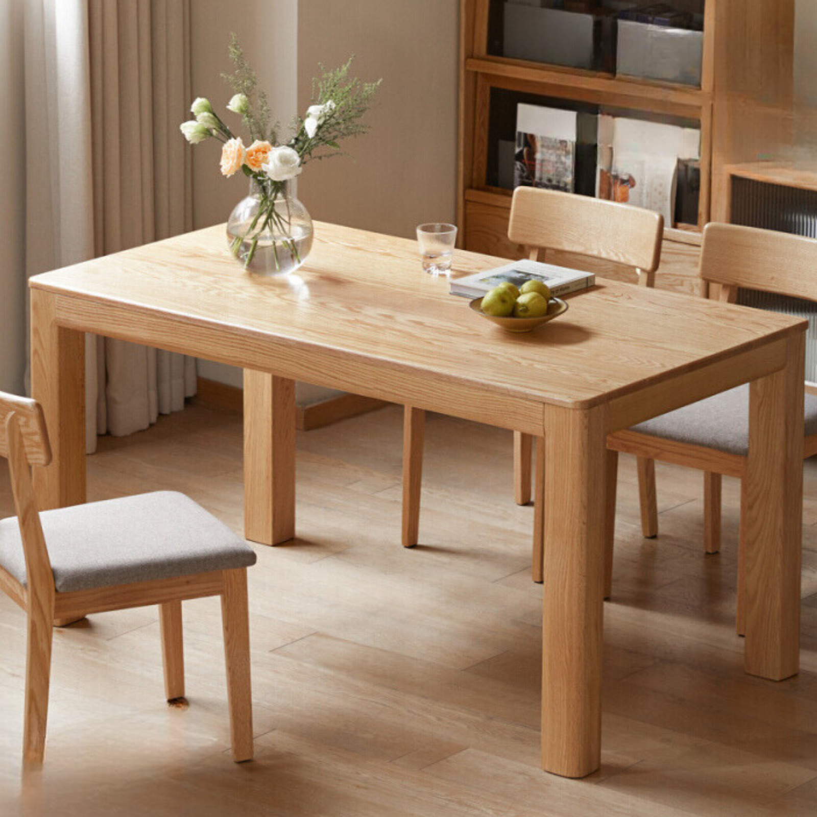 Solid Oak Wood Rectangular Dining Table - Rustic Farmhouse Style for Kitchen, Dining Room & Outdoor Entertaining