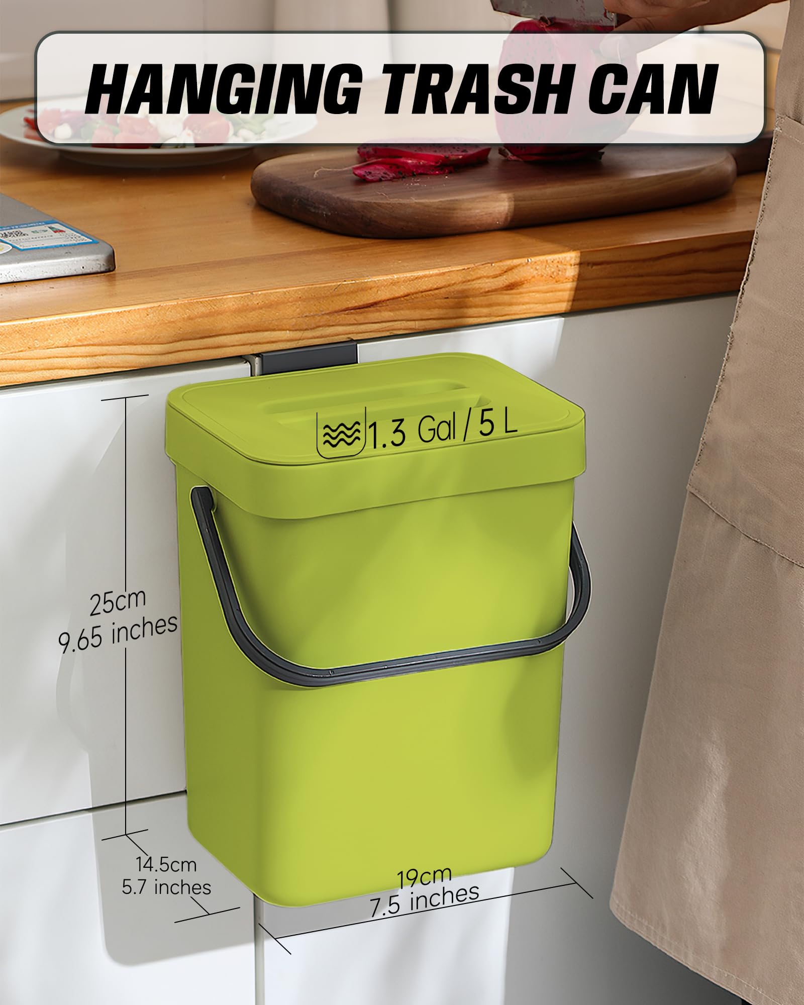 Eco-Friendly 5L/1.3 Gal Kitchen Compost Bin with Lid - Countertop, Under Sink or Wall Mount Indoor Compost Bucket for Organic Waste (Lime Green) | Perfect for Small Spaces, Apartments & Sustainable Living