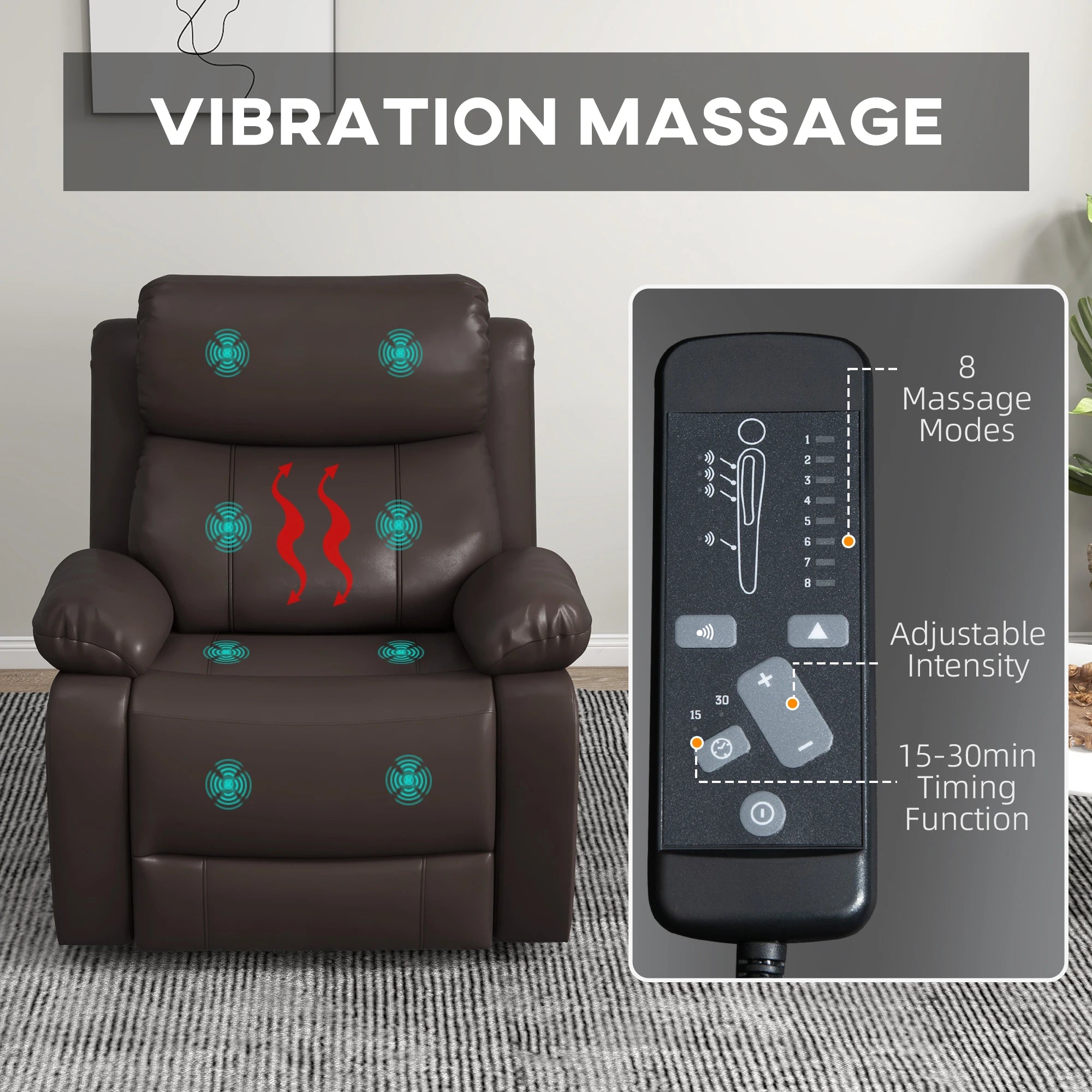 Premium Faux Leather Vibration Massage Reclining Swivel Chair - 3 Color Options for Home, Office & Gaming Relaxation