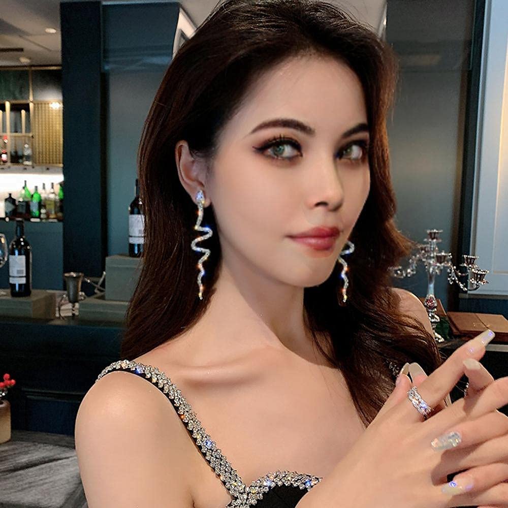 Sttiafay Gold Snake Earrings for Women - Elegant Crystal Drop Dangle Earrings, Personalized Exaggerated Long Stud Jewelry for Party, Prom, Date Night & Special Occasions