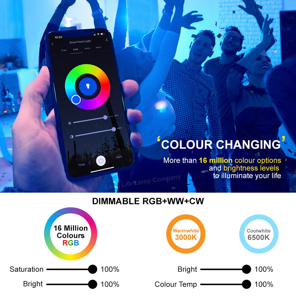 Long Life 40W Smart WiFi RGB LED Ceiling Panel - 600x600mm Color Changing Mood Light, App Controlled for Home, Office & Bedroom Lighting