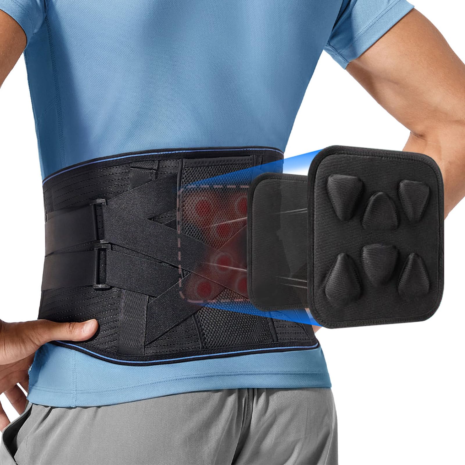 3D Lumbar Support Back Brace for Men & Women - Sciatica, Herniated Disc & Scoliosis Relief - Breathable Lower Back Pain Belt for Work & Daily Activities - Lightweight Posture Corrector for Office, Driving & Exercise