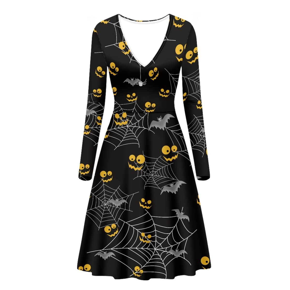 JooMeryer Women's Halloween Tunic Dress - V-Neck Long Sleeve Midi Party Dress for Women | Casual Fall Outfit, Costume Party, Office Halloween Celebration