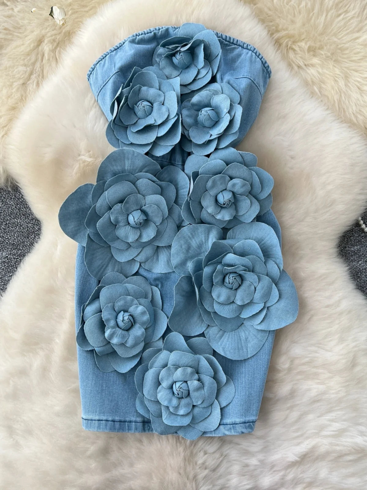 Elegant 3D Flower Rose Short Party Dress for Women - Summer Sleeveless Strapless Corset Denim Mini Dress | Perfect for Holiday Parties, Date Nights & Cocktail Events
