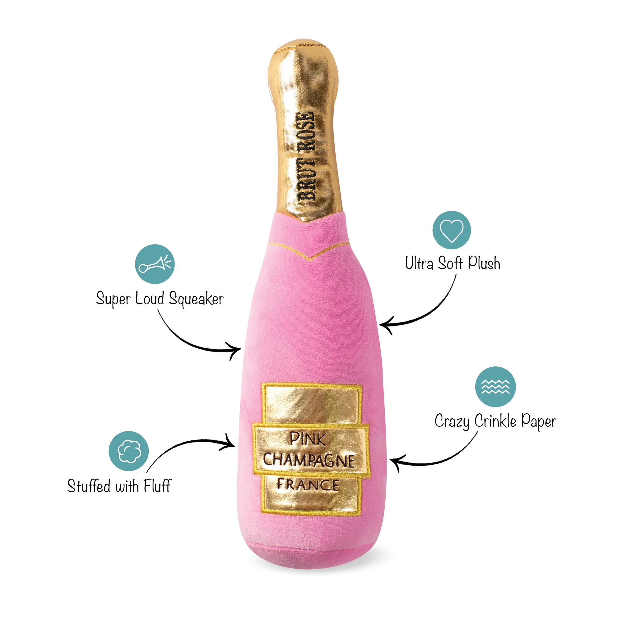 Fringe Studio Brut Rose Champagne Plush Dog Toy - Soft & Durable Pet Chew Toy for Small & Medium Dogs - Perfect for Playtime, Training & Gifting (289391)