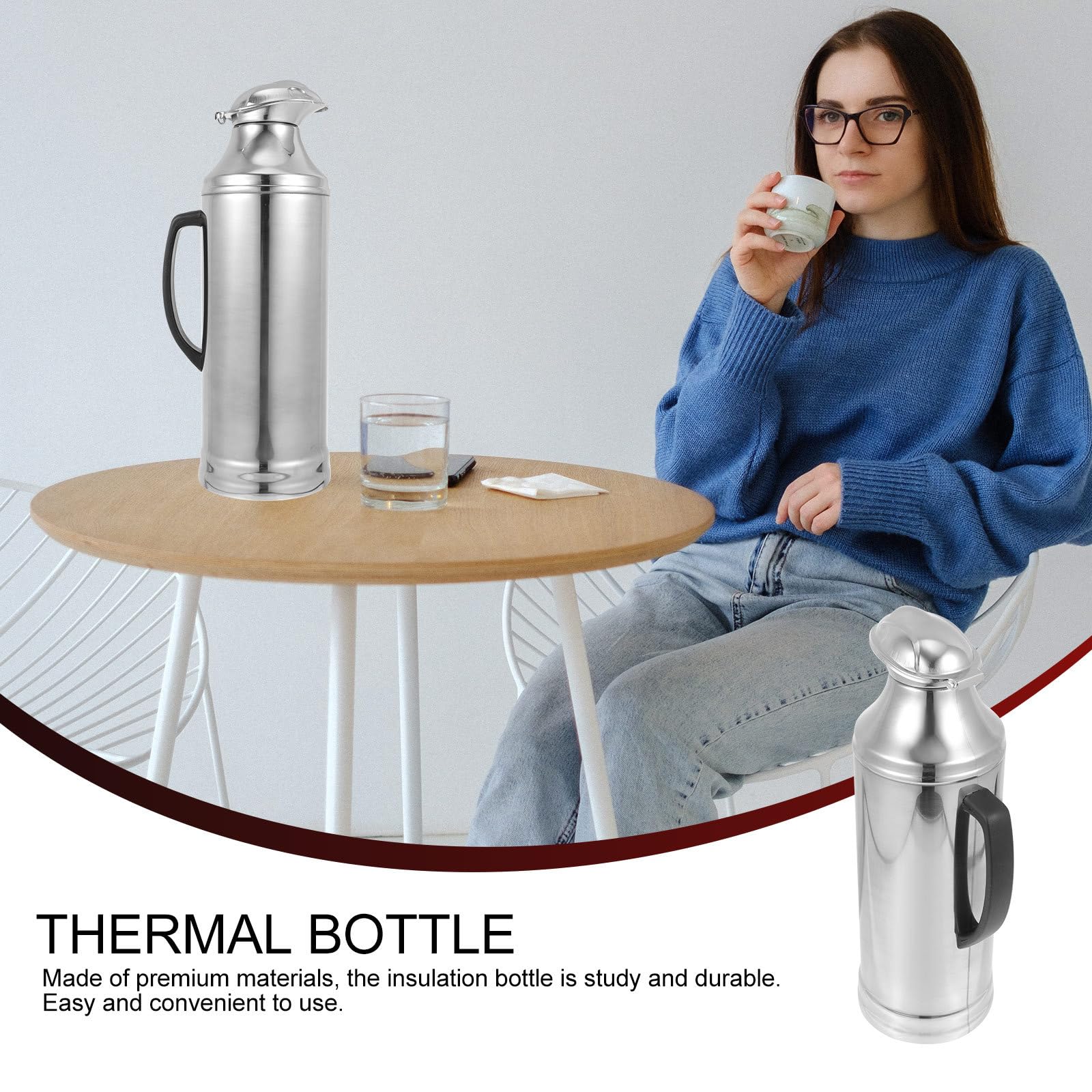 Hemoton 2L Stainless Steel Vacuum Insulated Water Bottle - Double Wall Thermos for Hot & Cold Drinks - Leakproof Travel Flask for Coffee, Tea, Hiking, Camping & Office Use
