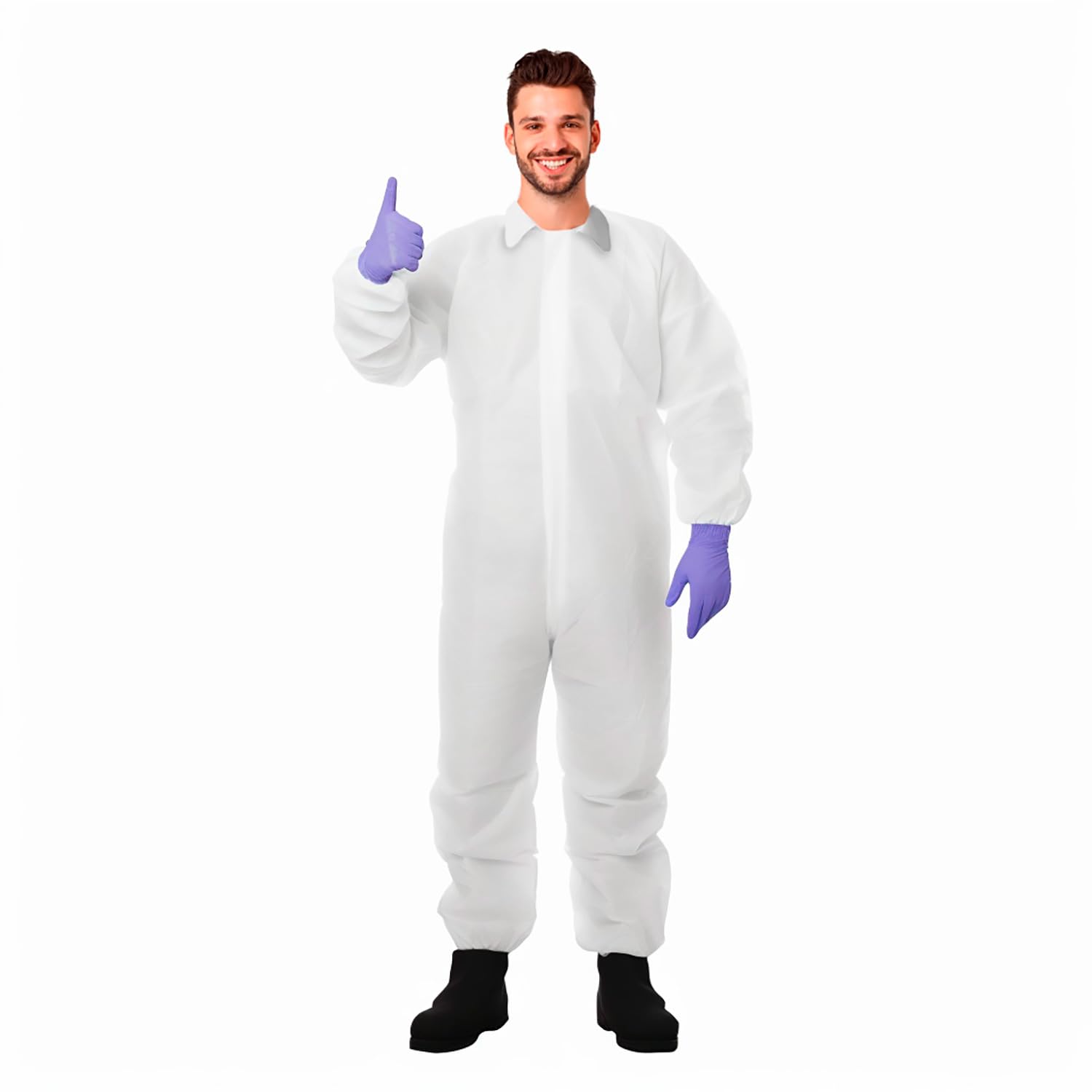 AMZ Medical Supply White Disposable Coveralls for Men & Women - X-Large Size, Pack of 25 Hazmat Suits | 70 gm/m2 Polypropylene Protective Clothing with Front Zipper | Unisex Paint Suit for Medical, Construction & Chemical Protection | Open Cut Wrists & Ankles for Comfort