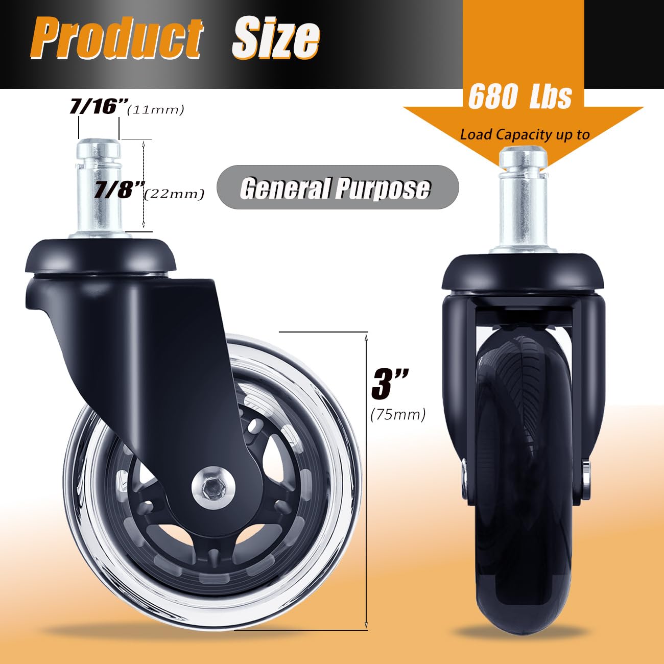 Office Chair Wheels Replacement - 7/8