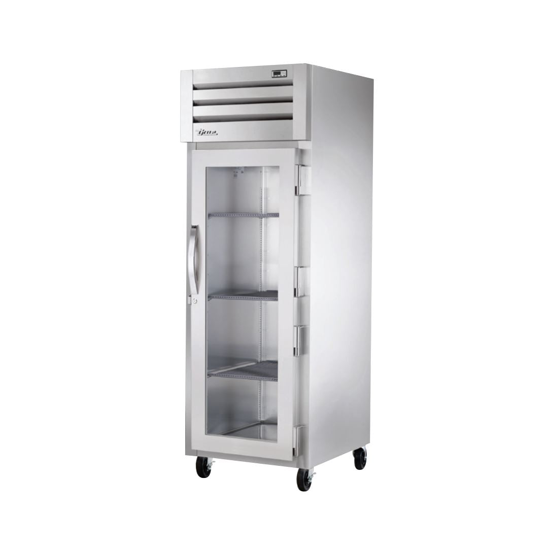 True Reach-In Refrigerator with Single Glass Door - 7 Adjustable Shelves & Casters for Easy Mobility | Ideal for Commercial Kitchens, Restaurants, and Convenience Stores