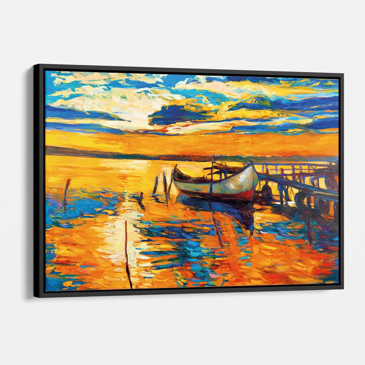 Orange Boat at Sunset Wall Art Canvas Print - 4096 HD Beach Ocean Landscape Painting for Living Room, Bedroom & Office Decor