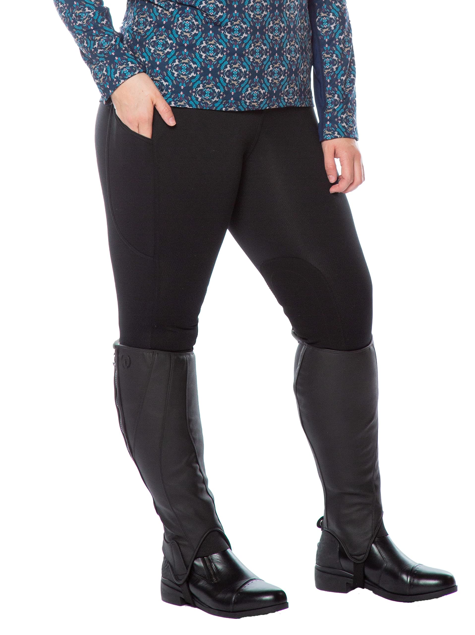 Kerrits Women's Sit Tight Wind Pro Knee Patch Winter Horse Riding Tights - Warm Polartec Equestrian Breeches with Phone Pocket for Cold Weather Riding & Outdoor Activities