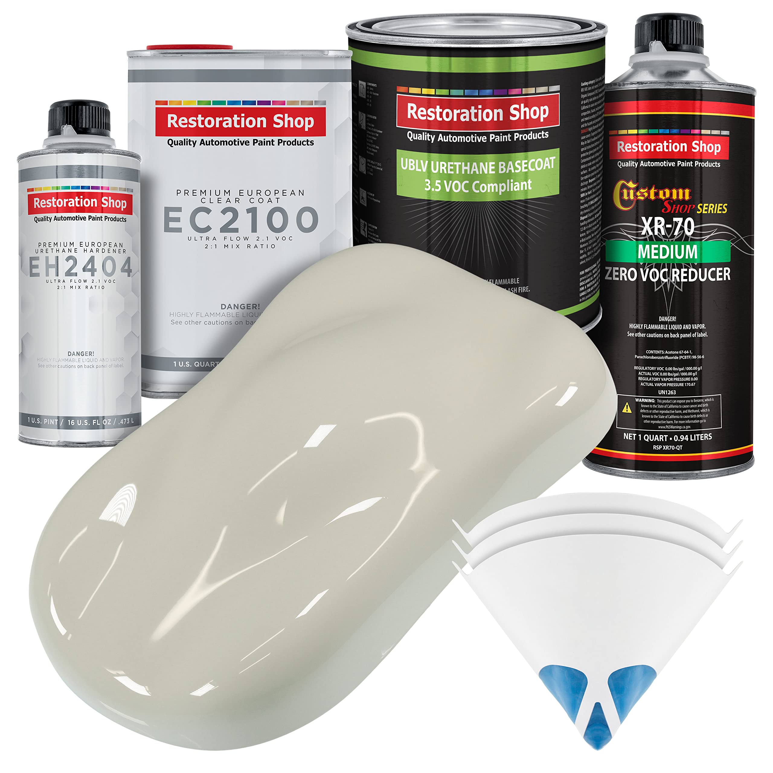Restoration Shop Spinnaker White Low VOC Urethane Basecoat with European Clearcoat - Complete Quart Automotive Paint Kit for Cars, Trucks & Motorcycles - Perfect for Auto Body Repair & Custom Paint Jobs