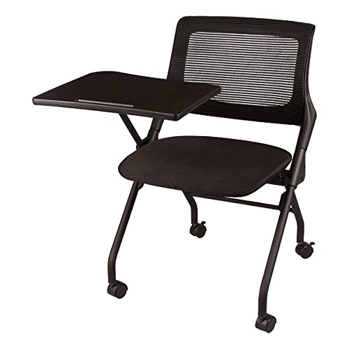 Learniture Mesh Tablet Arm Chair with Wheels - Ergonomic Office Conference Chair with Flip-Up Writing Tablet & Padded Seat - Black - Perfect for Home Office, Study, and Conference Rooms