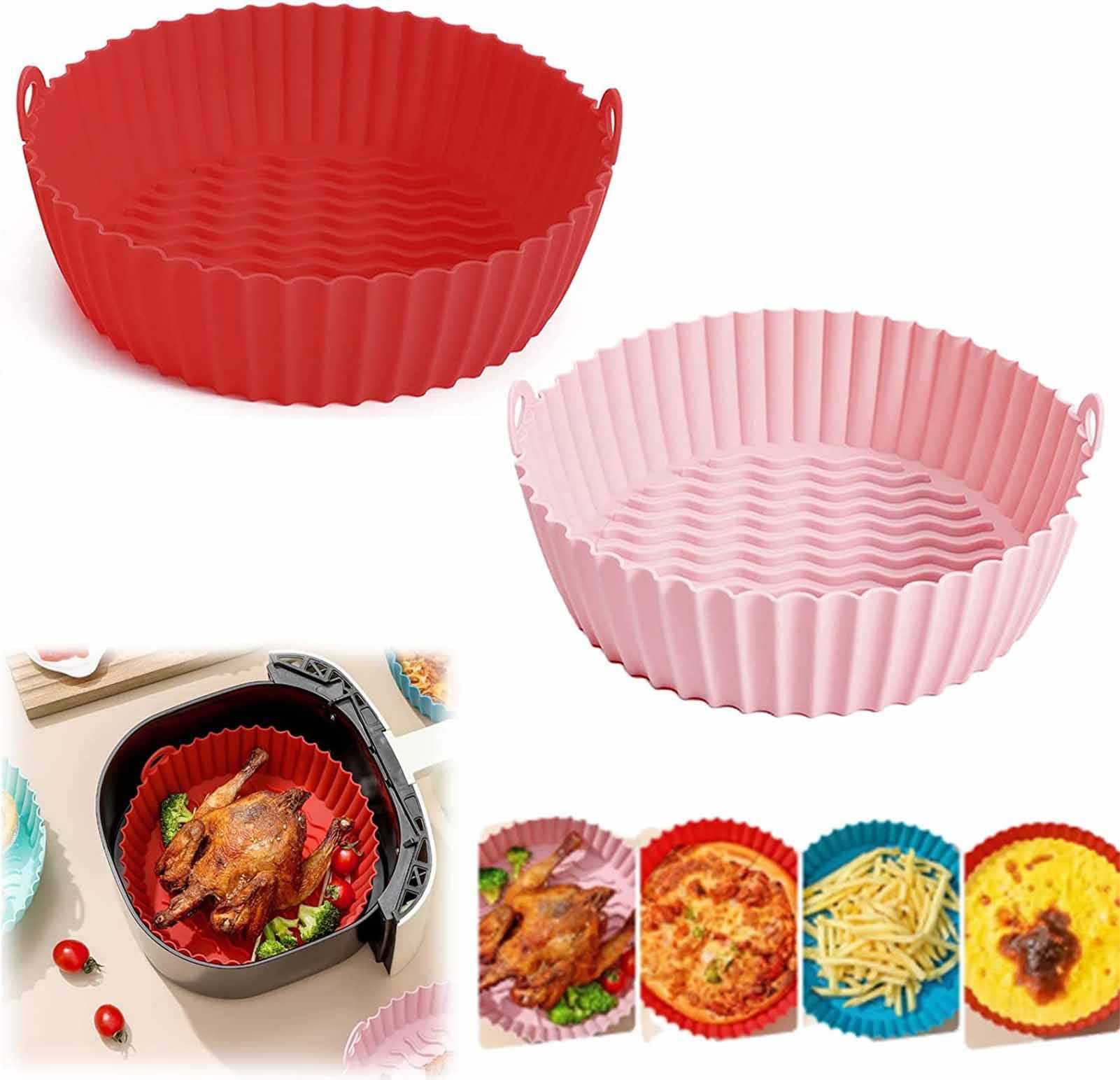 2-Pack Reusable Silicone Air Fryer Pots - Non-Stick & Heat-Resistant Accessories for Air Fryer Ovens - Eco-Friendly Replacement for Parchment Paper - Perfect for Baking, Roasting & Frying Healthy Meals