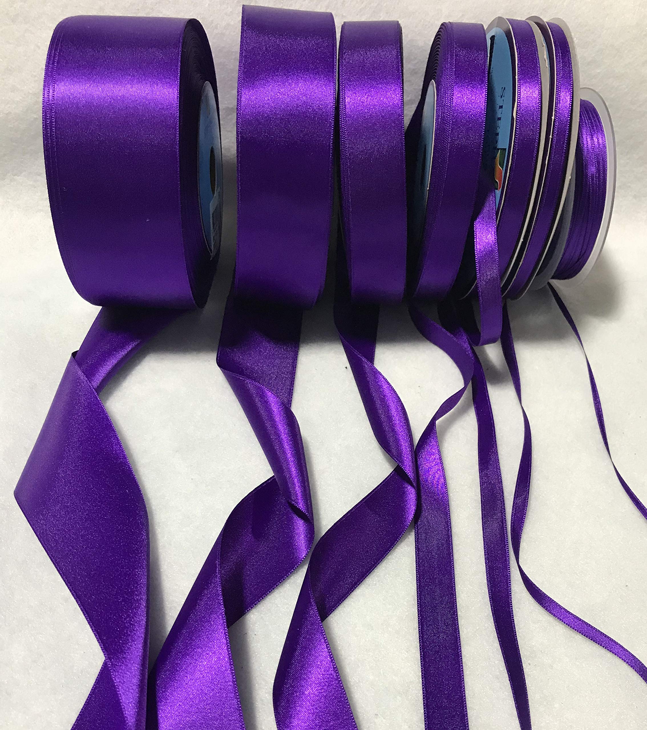 Royal Purple Double Sided Satin Ribbon - 3 Yards, 7 Width Options - Premium French-Made Ribbon for Gift Wrapping, Wedding Decorations & Craft Projects