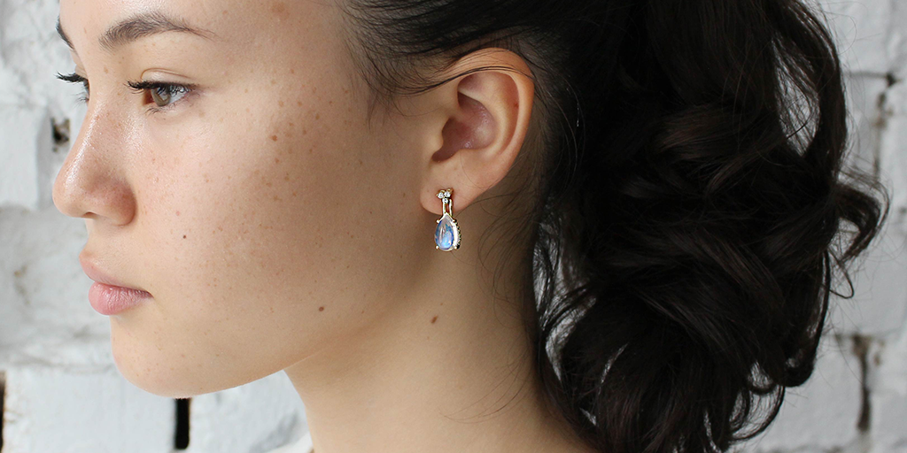 Exquisite Skull Moonstone & Diamond Drop Earrings for Women | Gothic Jewelry Gift for Halloween, Parties & Night Out | Handcrafted Sterling Silver Dangle Earrings