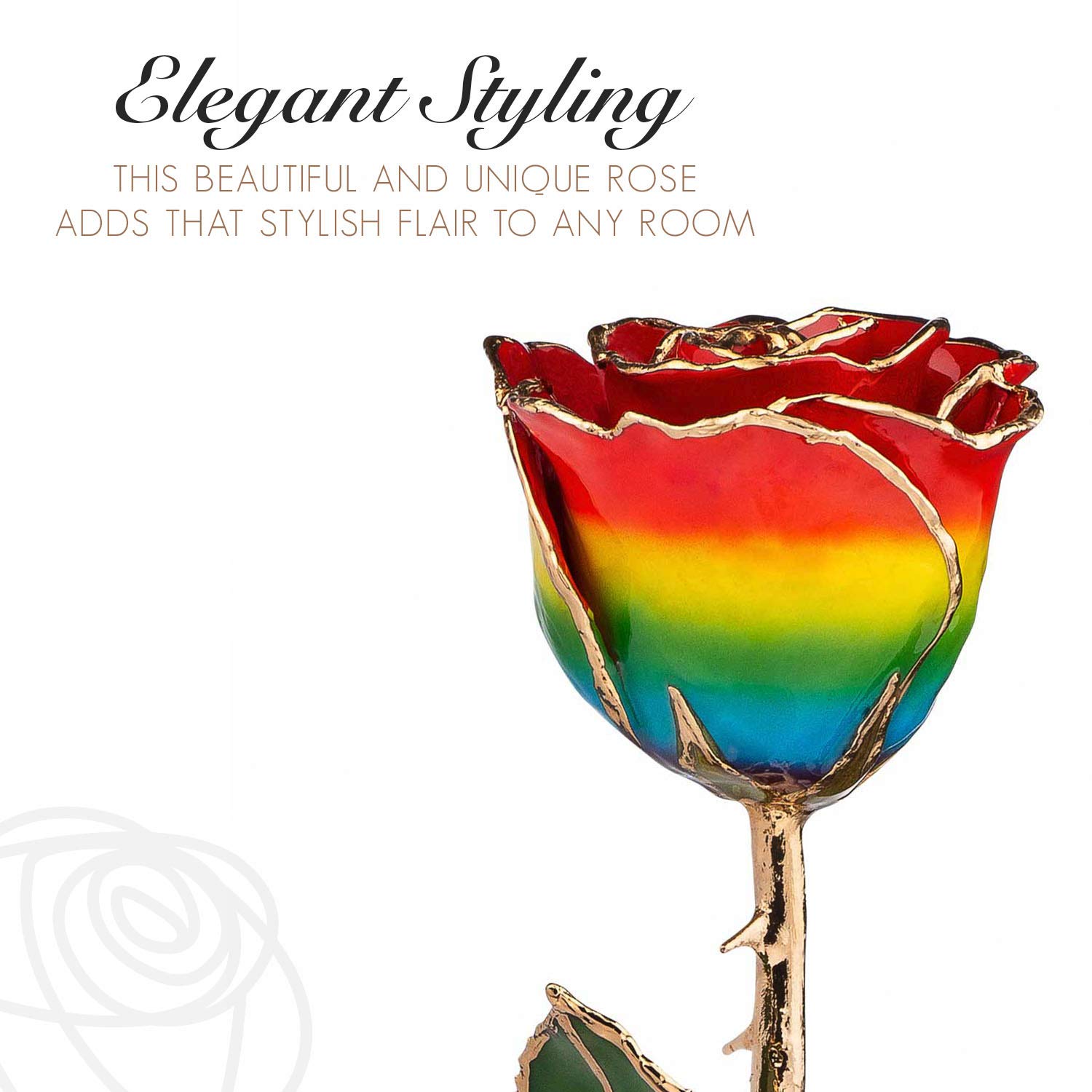24K Gold Dipped Forever Rose - Real Rainbow Genuine Rose Handcrafted with Lacquer & 24K Gold Trim | Unique Everlasting Romantic Gift for Women & Men | Anniversary, Valentine's Day, Wedding Proposal Gift Idea