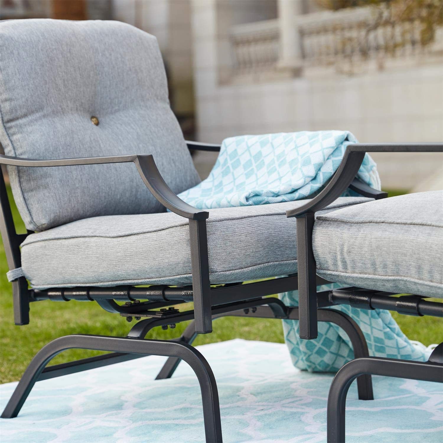Premium Outdoor Rocking Chairs - Heavy Duty Metal Patio Furniture with Spring Motion & Padded Cushions - Black Bistro Dining Set for Garden, Balcony, Porch - Perfect for Relaxing, Entertaining & Outdoor Dining