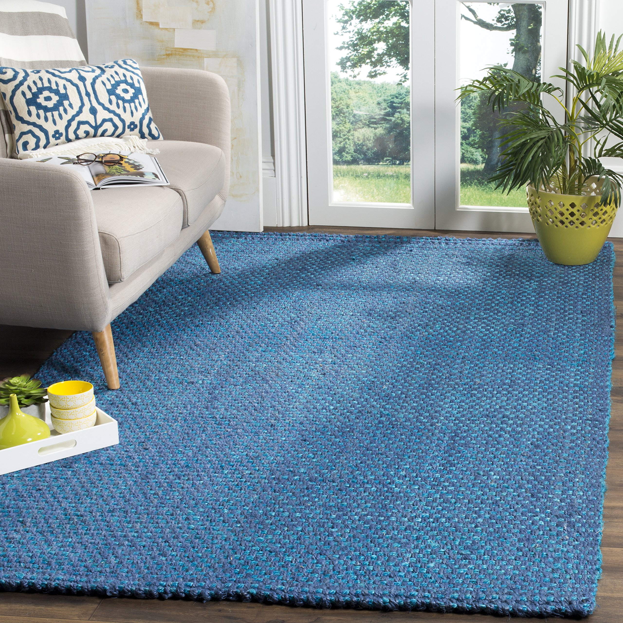 SAFAVIEH Handmade Jute Area Rug 10' x 14' - Natural Fiber Blue Floor Rug for Living Room, Bedroom & High Traffic Areas | Durable & Stylish Home Decor (NF262C) | Perfect for Boho Chic, Farmhouse & Coastal Interior Design Styles