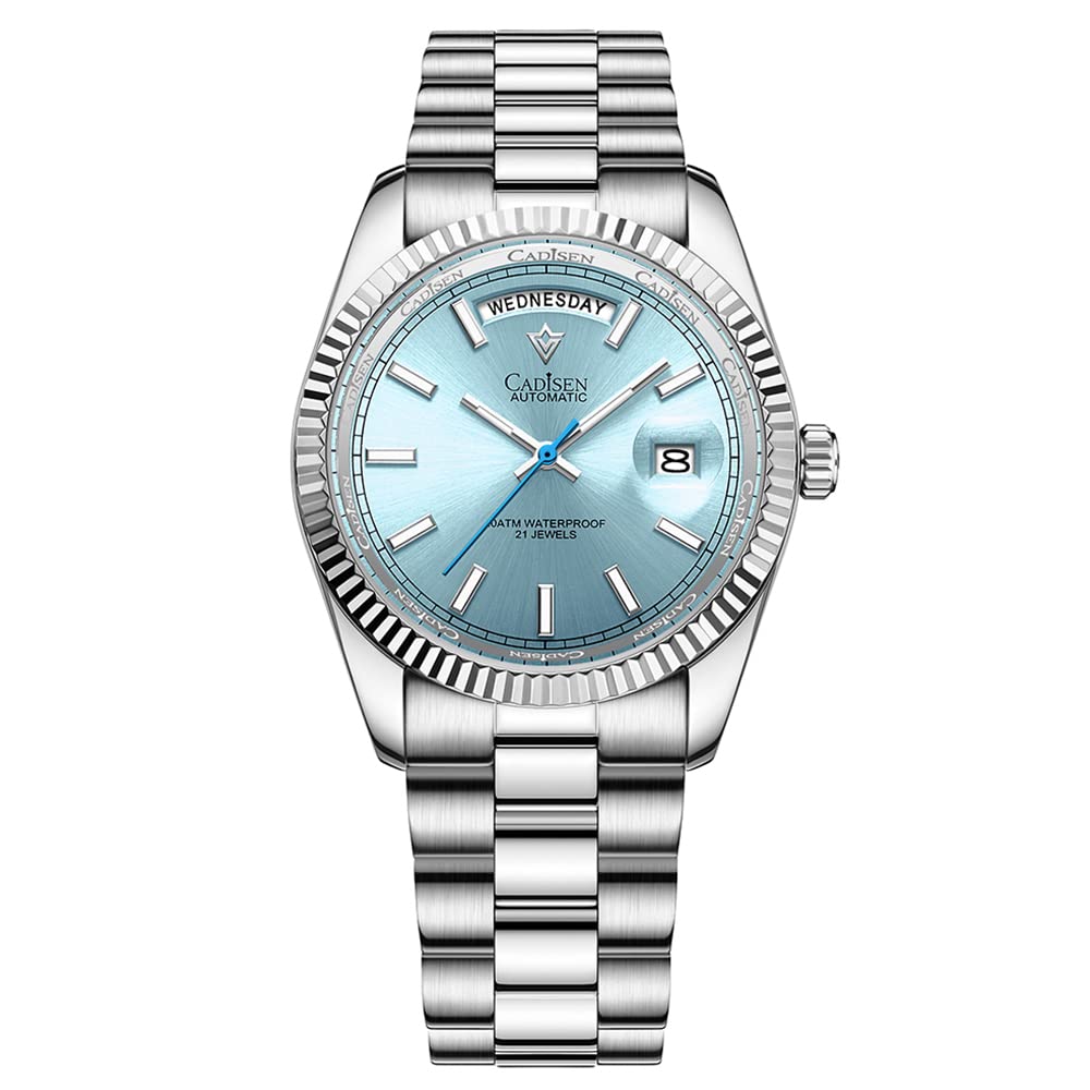 CADISEN Men's Luxury Automatic Watch with MIYOTA 8285 Movement - 100M Waterproof Sapphire Crystal Stainless Steel Business Dress Watch for Men - Perfect for Office, Formal Events & Everyday Wear (Model C8215)