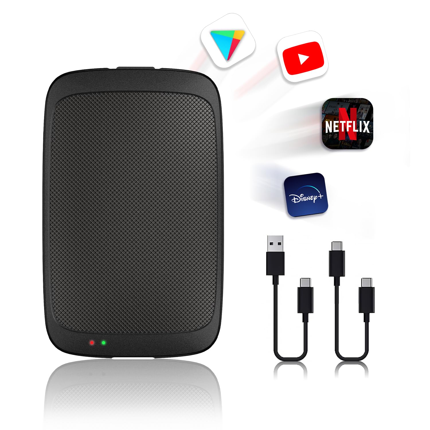 4 in 1 Wireless CarPlay Adapter - Wireless Apple CarPlay & Android Auto Dongle with YouTube/Netflix/TikTok/Play Store Support, TF Card Slot & Screen Mirroring - Convert Wired to Wireless for Seamless Streaming in Your Car | Perfect for Long Road Trips & Daily Commutes