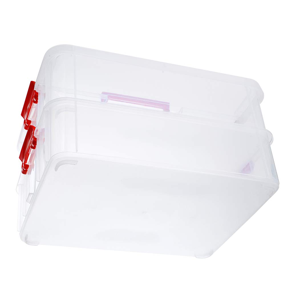 BTSKY 2-Layer Stackable Plastic Storage Box with Handle - Portable Organizer for Stationery, Crafts, Jewelry & Beauty Supplies (Red) - Perfect for Home, Office & Travel Organization