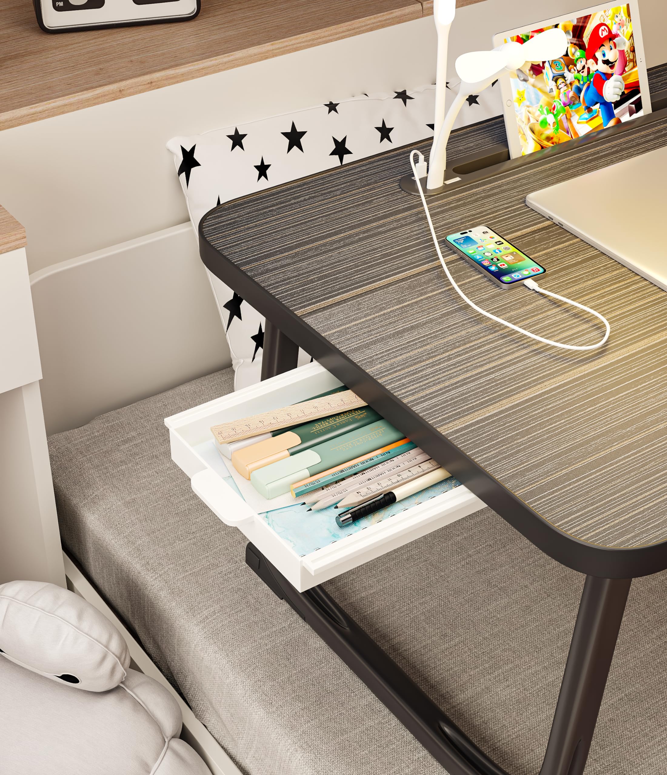 Foldable Laptop Desk with USB Charging Ports, LED Light & Storage Drawer - Portable Workstation for Bed, Sofa, Floor - Perfect for Home Office, Gaming & Remote Work