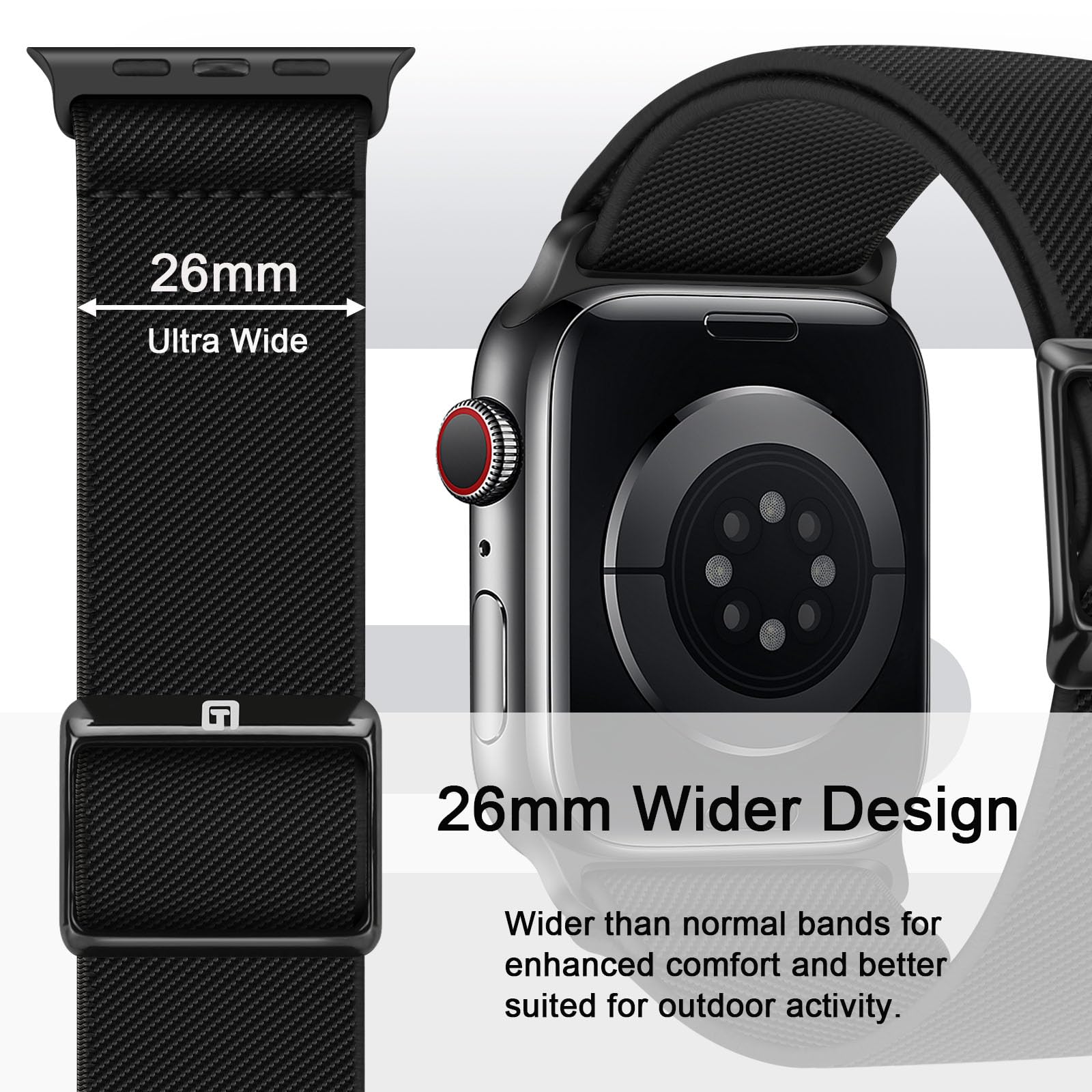 Stretchy Nylon Solo Loop Band Compatible with Apple Watch Series 10/9/8/7/6/5/4/SE (42mm 41mm 40mm 38mm) - Breathable Sport Strap for Men & Women - Perfect for Workouts, Running & Everyday Wear (Black)