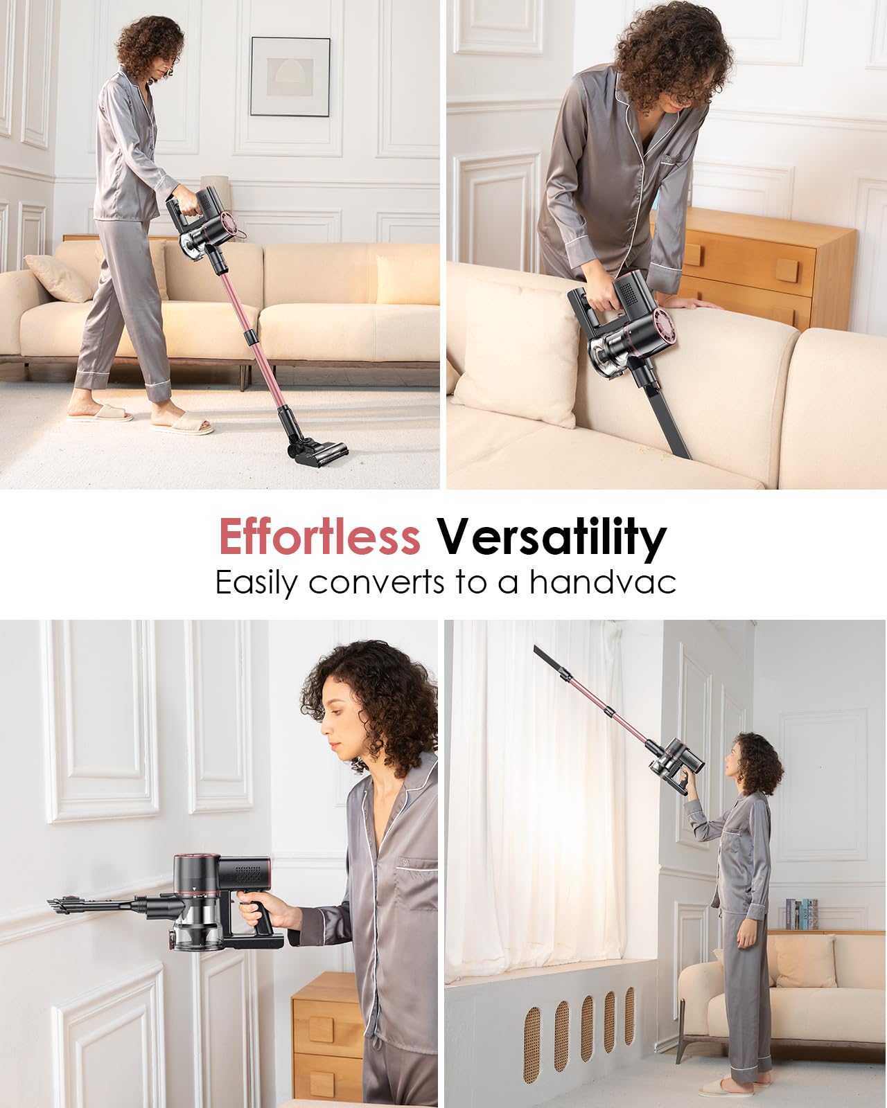 V8PRO Cordless Vacuum Cleaner - 25KPa Powerful Stick Vacuum with Self-Standing Design, 35Min Runtime, 6-in-1 Lightweight for Hardwood Floors & Carpet Pet Hair - Champagne | Perfect for Home Cleaning, Quick Pickup, Pet Owners & Allergy Sufferers