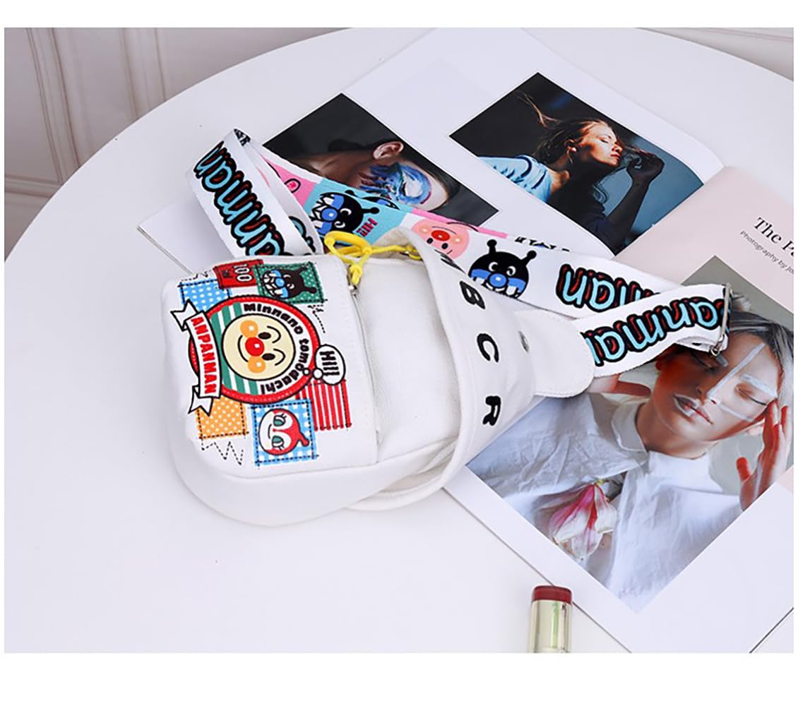 SYGA Celebrity Cartoon Canvas Shoulder Bag for Girls - Cute Kids Messenger Purse & Crossbody Chest Bag (White) - Perfect for School, Travel & Daily Use