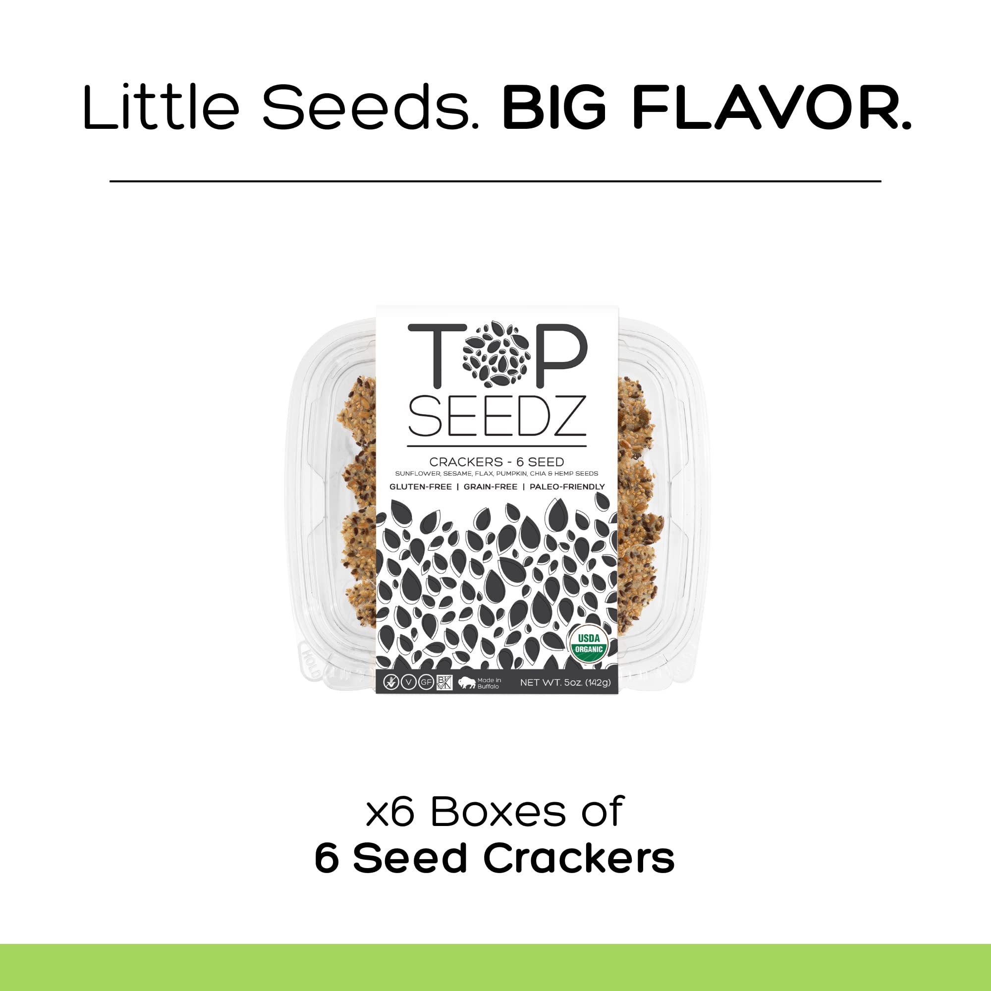 Top Seedz Certified Organic Gluten Free 6 Seed Crackers - 6-Pack (5oz) | Healthy Vegan Crackers with Plant-Based Protein | Sunflower, Flax, Sesame & Pumpkin Seeds | Perfect for Snacking, Lunchboxes & Keto Diets