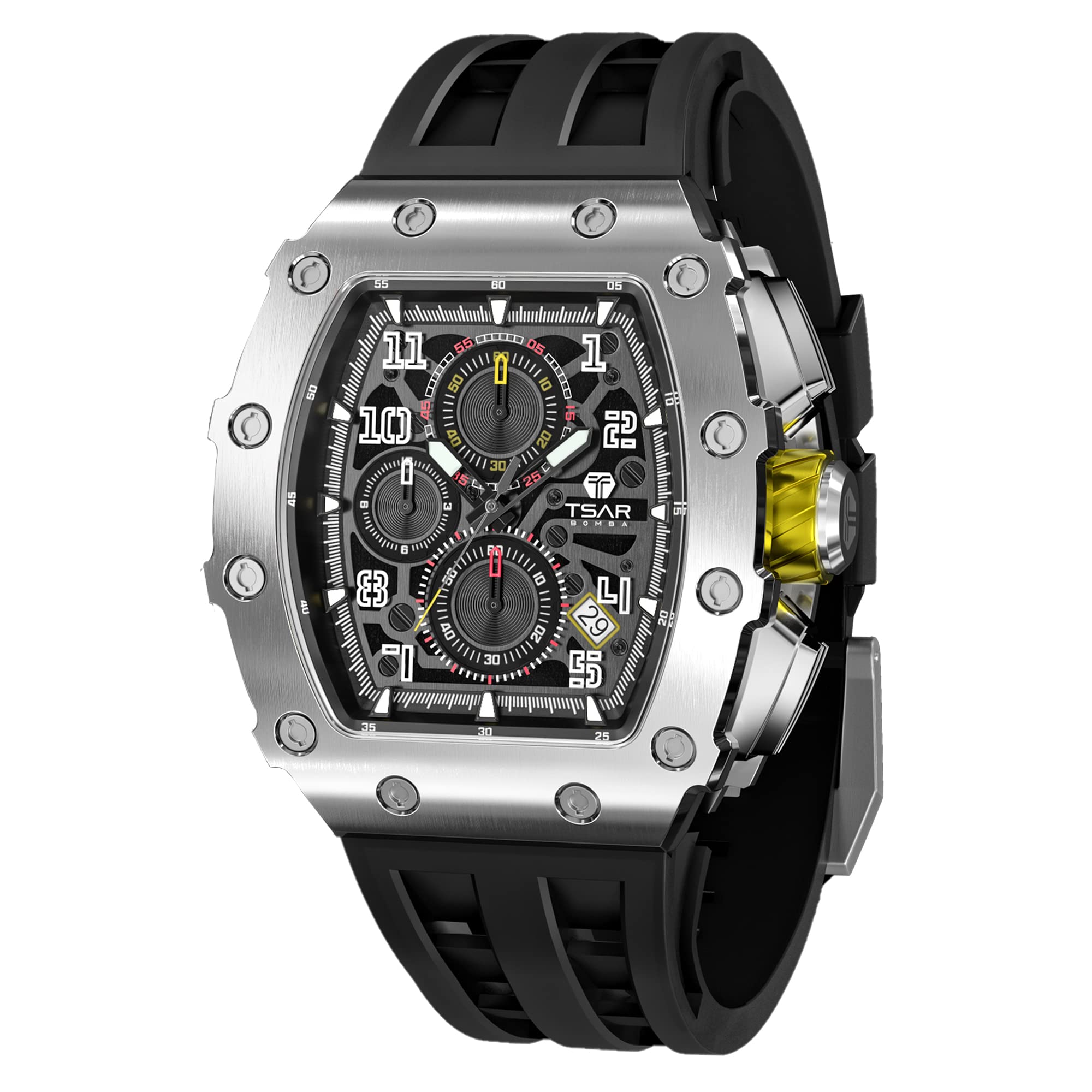 Luxury Men's Watch TSAR BOMBA - Japanese Quartz Movement, 50M Waterproof, Stainless Steel Case, Sapphire Glass with Chronograph & Date - Unique Fashion Gift for Men | Perfect for Business, Formal Events & Everyday Wear