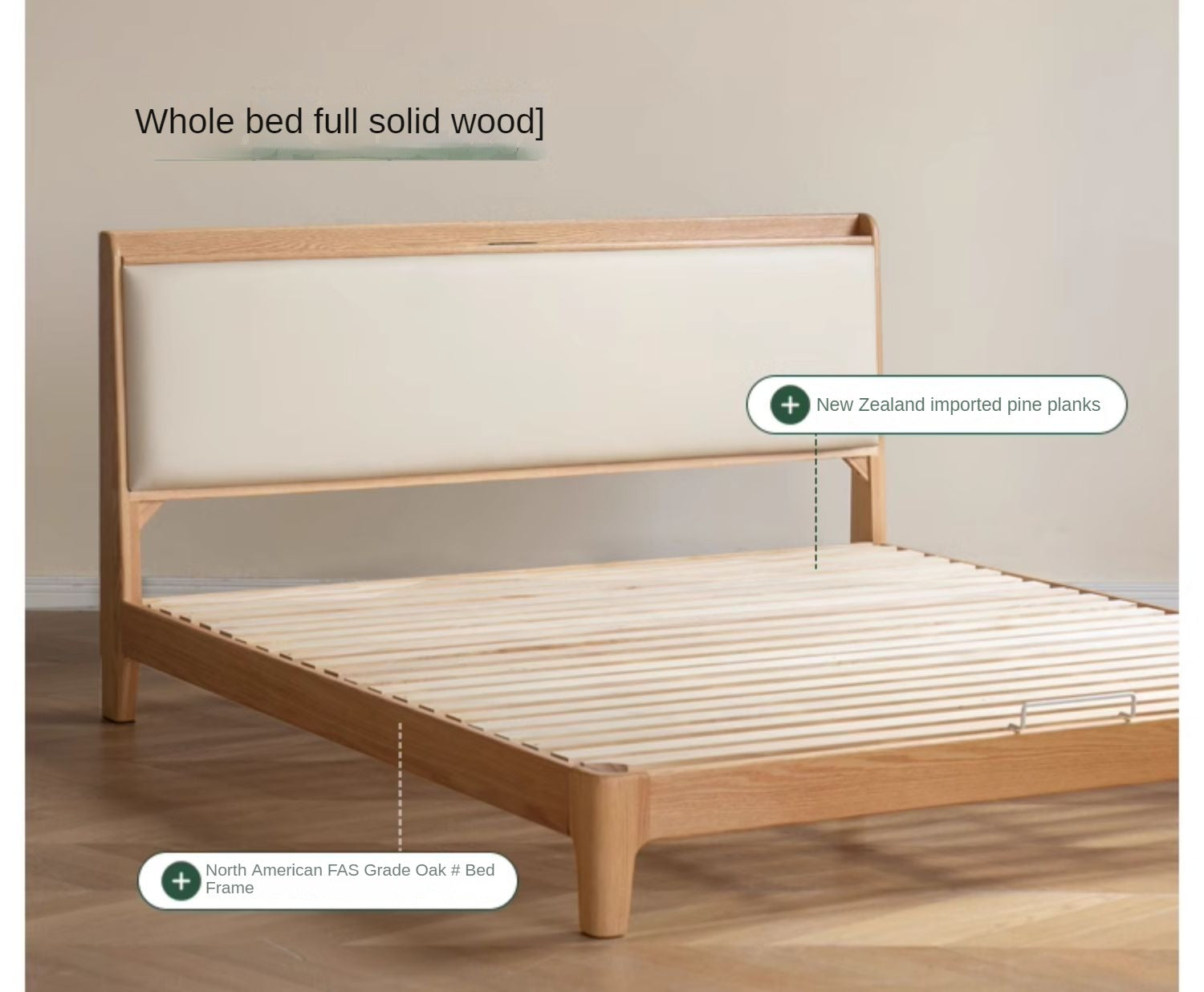 Solid Oak Wood Modern Minimalist Bed Frame - Durable & Stylish for Bedroom, Guest Room, or Studio Apartment